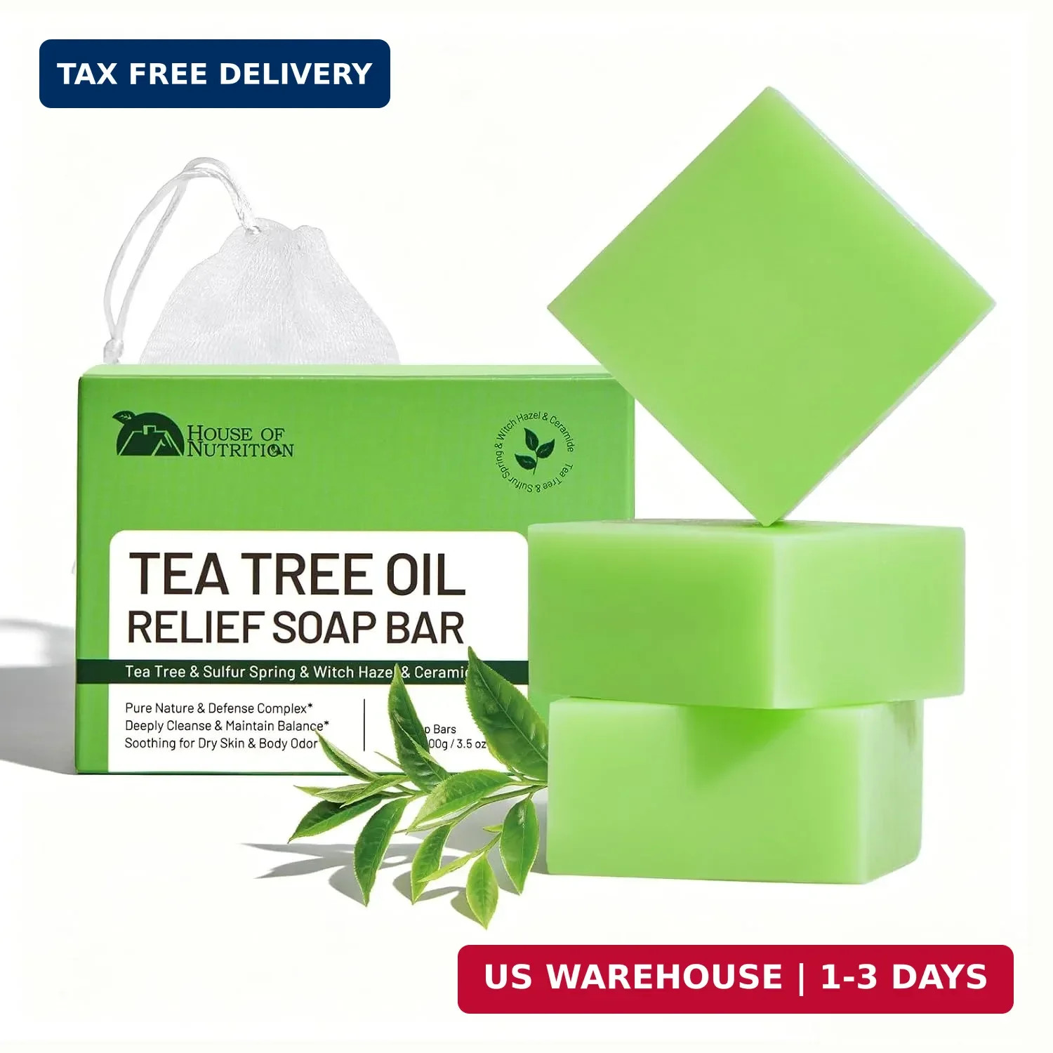 Tea Tree Soap for Itchy Skin, Natural Antifungal Soap Bar for Odor, Fungus, Ring