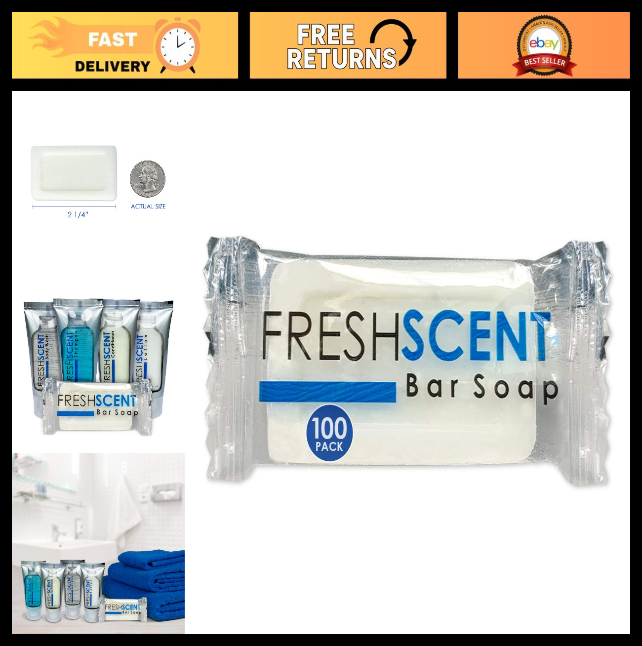 Bulk Hotel Travel Size Bar Soap 0.5 oz – 100 Pack, Individually Wrapped, Vegetab