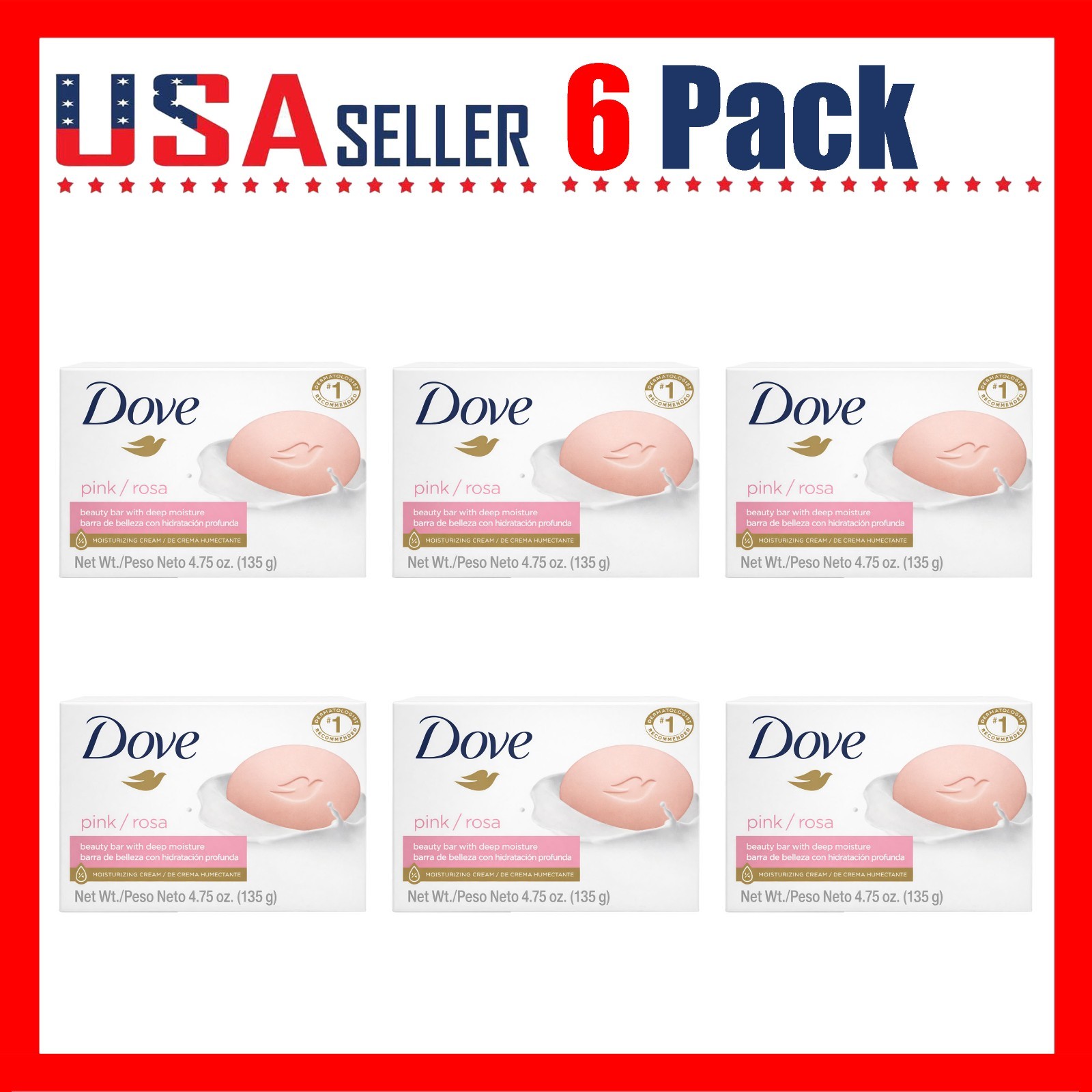 Dove Pink Rose x [6 Pack] x 135 g Beauty Bar Moisturizing Cream Soap