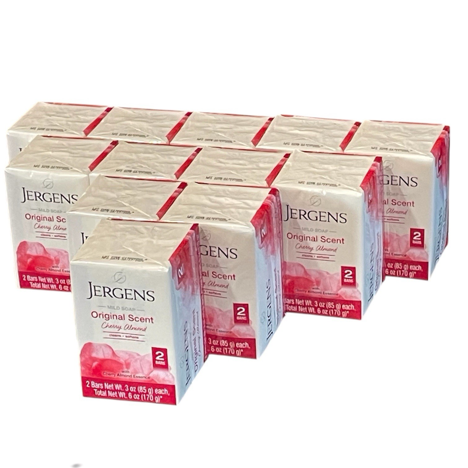 Jergens MILD BAR SOAP Cherry Almond Original Scent (12) 2 Pack 24 Bars Total Lot