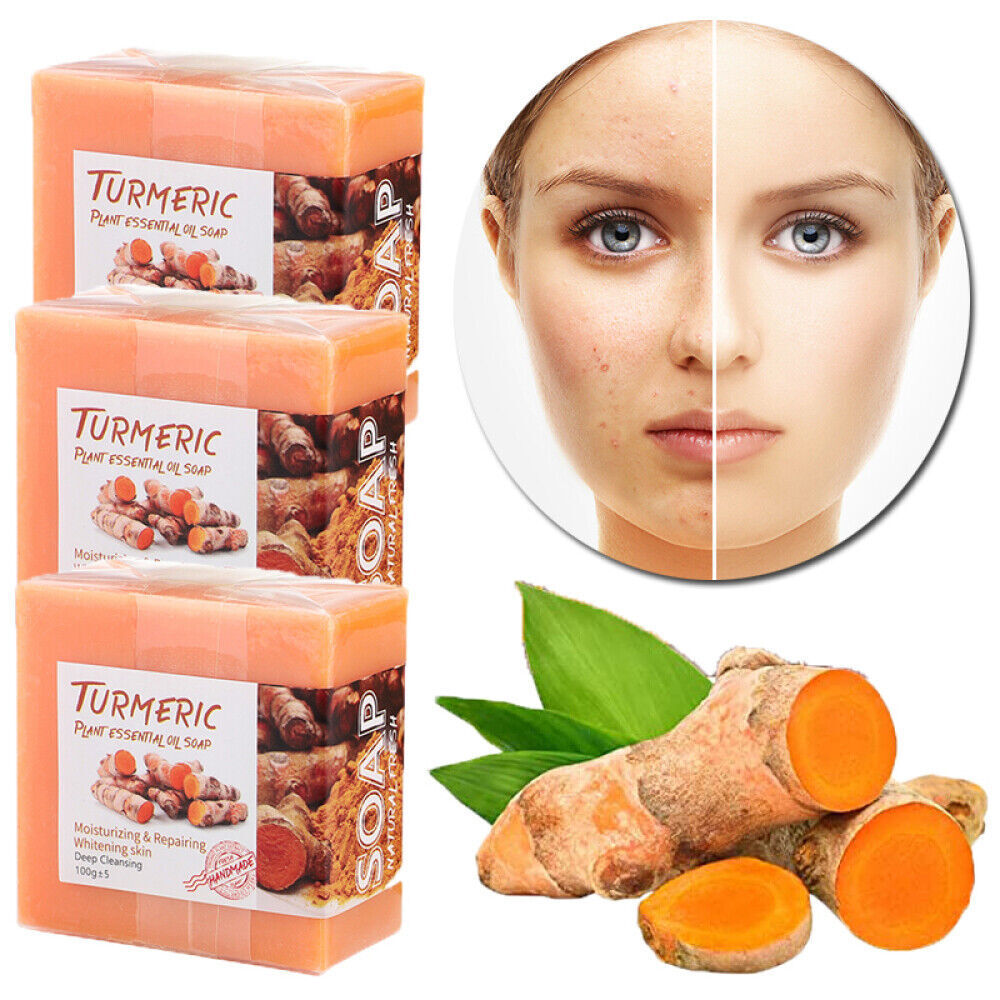1-5 Pack Tumeric Soap Acne Dark Spots Removal Skin Whitening Body Bleaching Soap