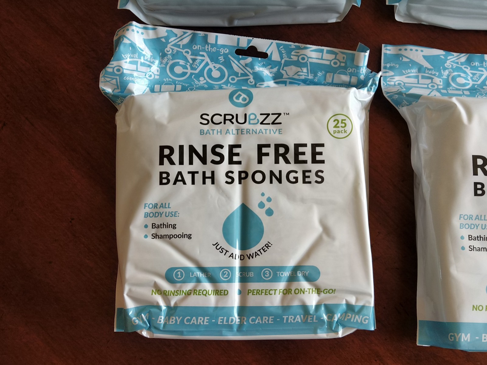 Scrubzz Disposable Rinse Free Bathing Wipes- All-in-1 Single Use-4 X 25=100