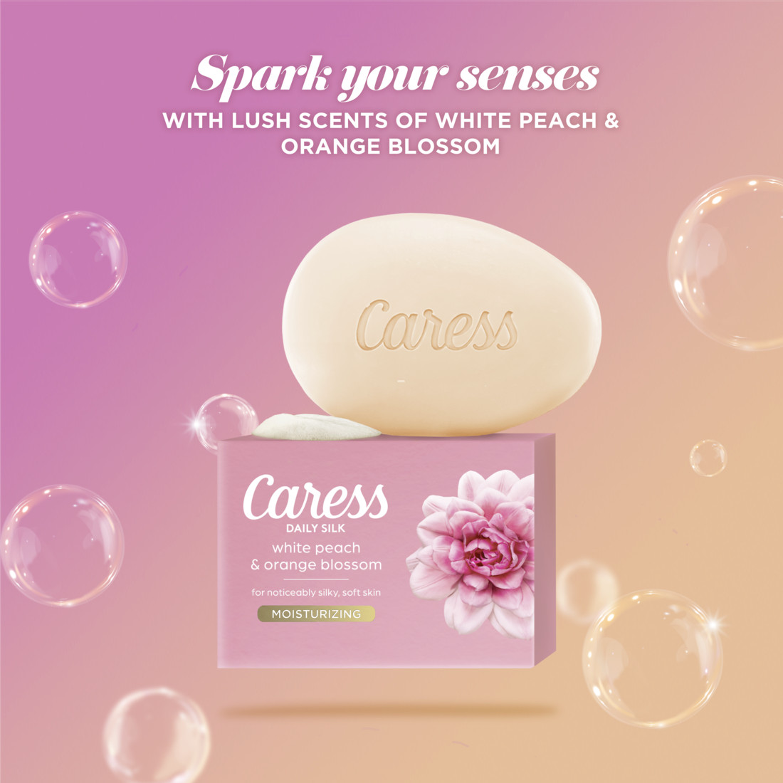 Caress Bar Soap for Women, Daily Silk White Peach & Orange Blossom for All Skin