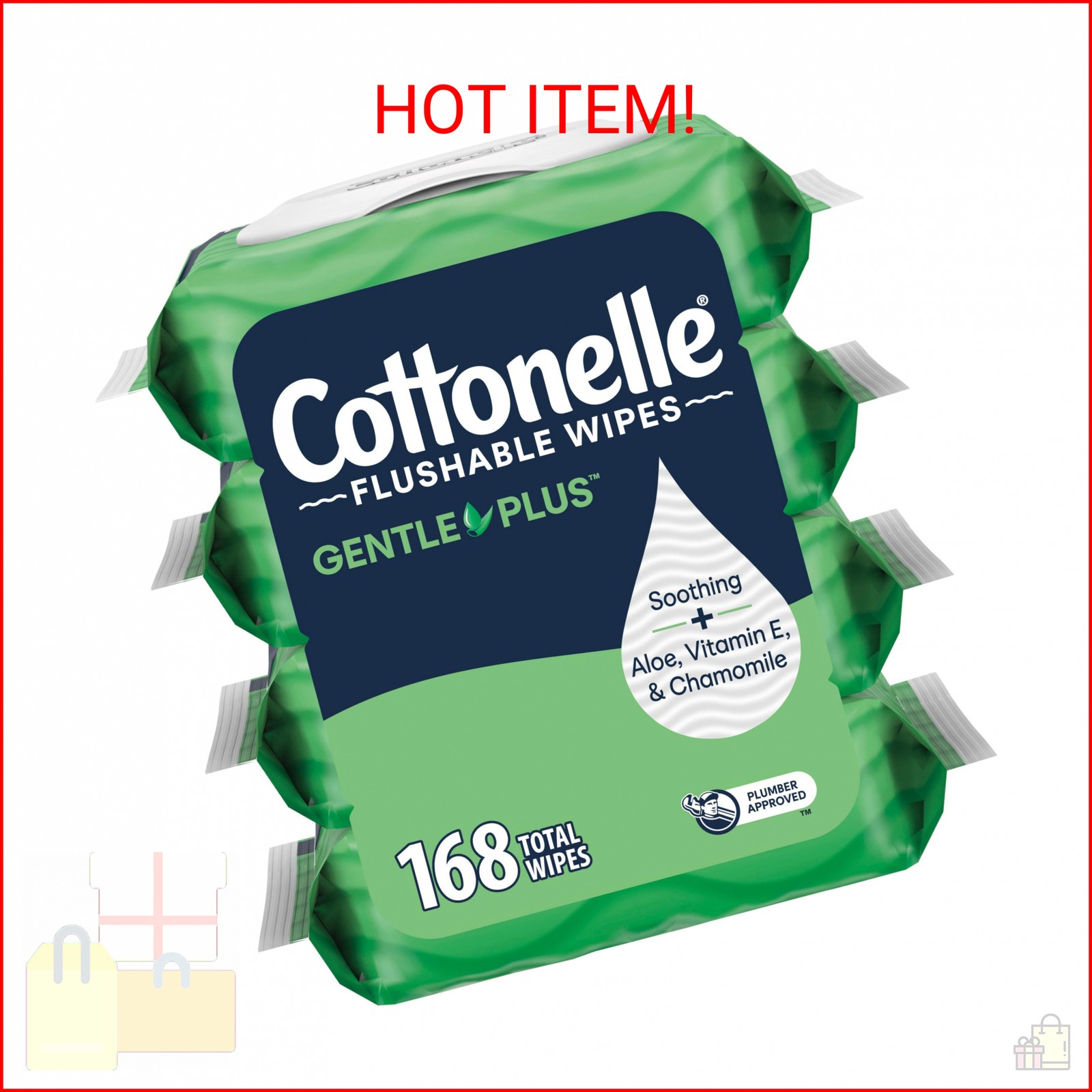 Cottonelle GentlePlus Flushable Wet Wipes with Aloe & Vitamin E, 4 Flip-Top Pack