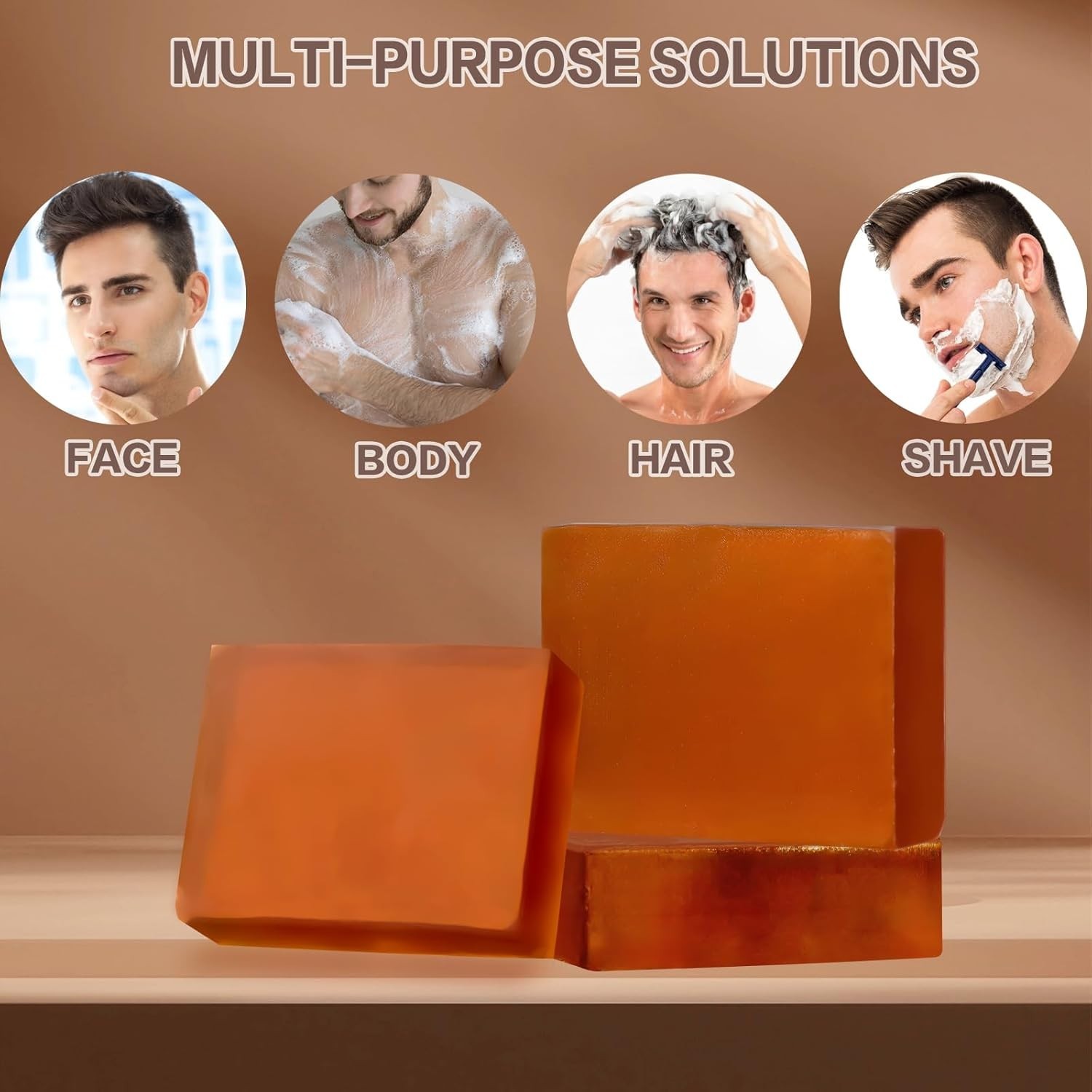 3 Pack Sandalwood Mens Bar Soap, Natural Soap Infused Jojoba 3.53 oz Soap Bar