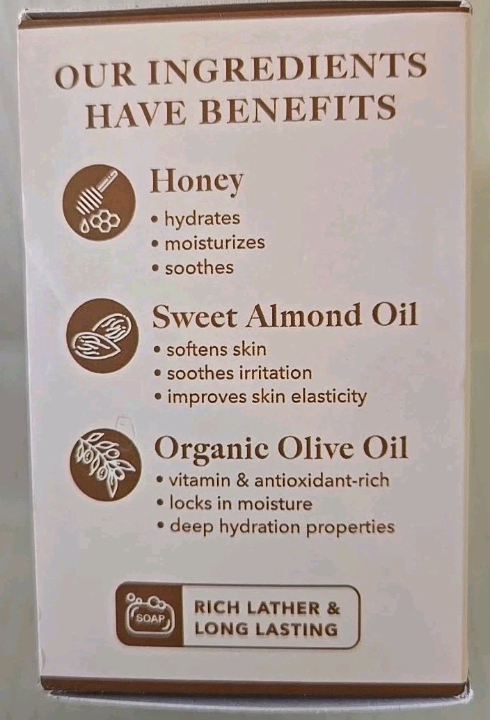 Olivia Care Honey Almond Hydrating Bar Soap Set Pack Of (4) 5oz Each