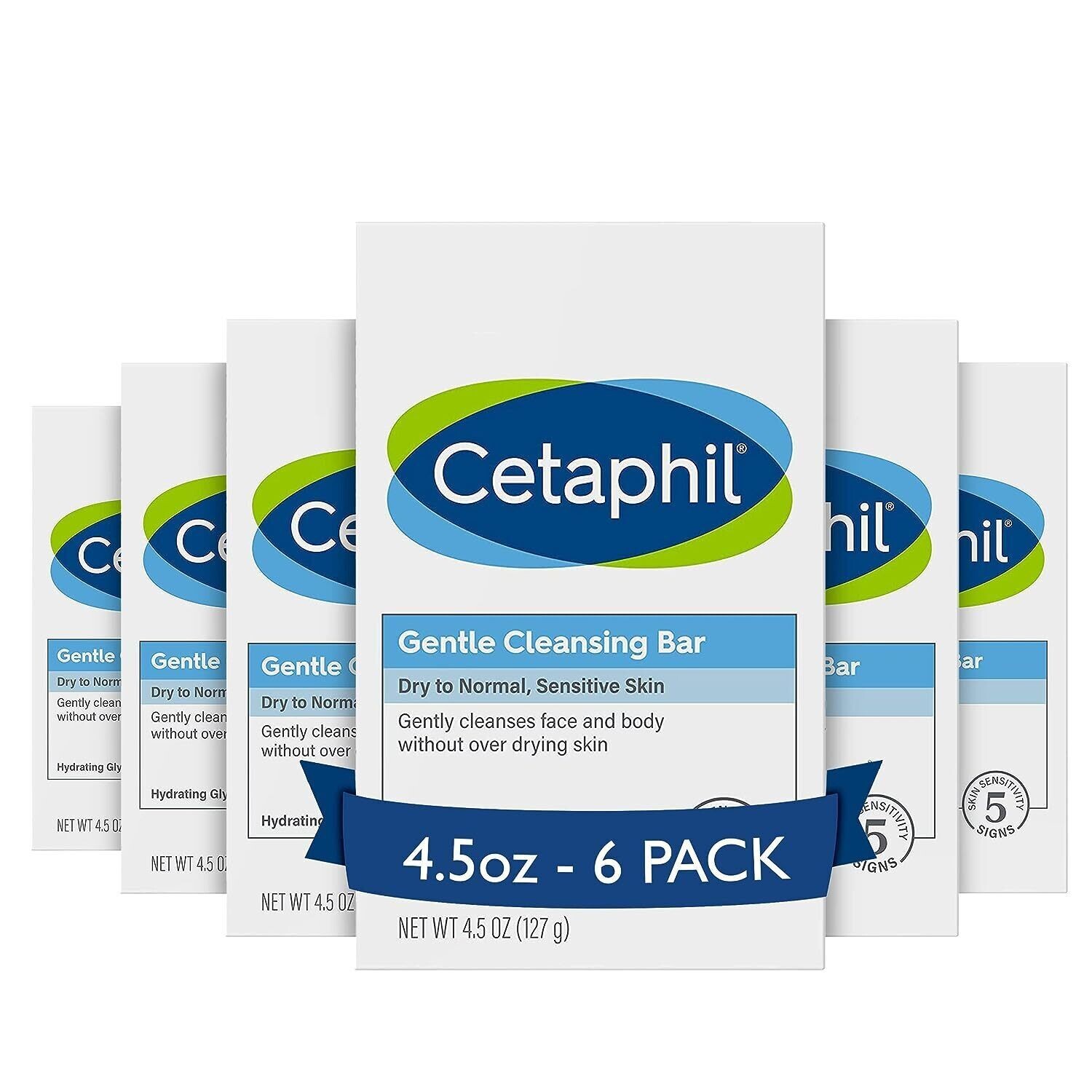 CETAPHIL Gentle Cleansing Bar Soap Nourishing Dry Sensitive Skin 4.5oz, 6-Pack