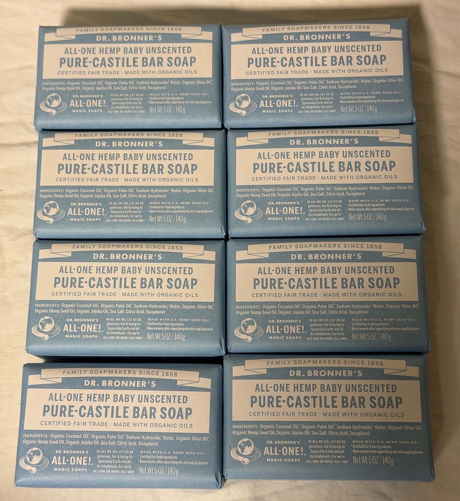 Dr. Bronner’s All-One Pure-Castile BABY UNSCENTED Soap 8 EIGHT 5 oz Bars