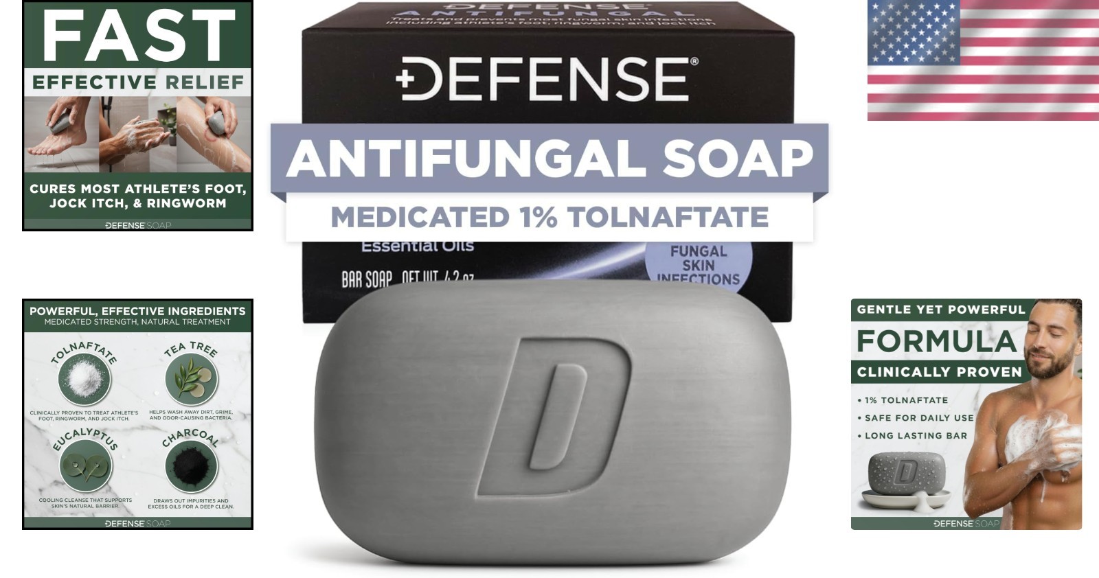 Defense Antifungal Soap Bar – Powerful Treatment for Fungus, 4.2 oz, All Ages