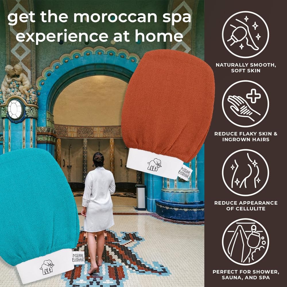 Natural Elephant Moroccan Black Soap 200g (7oz) and Exfoliating Hammam Glove Com