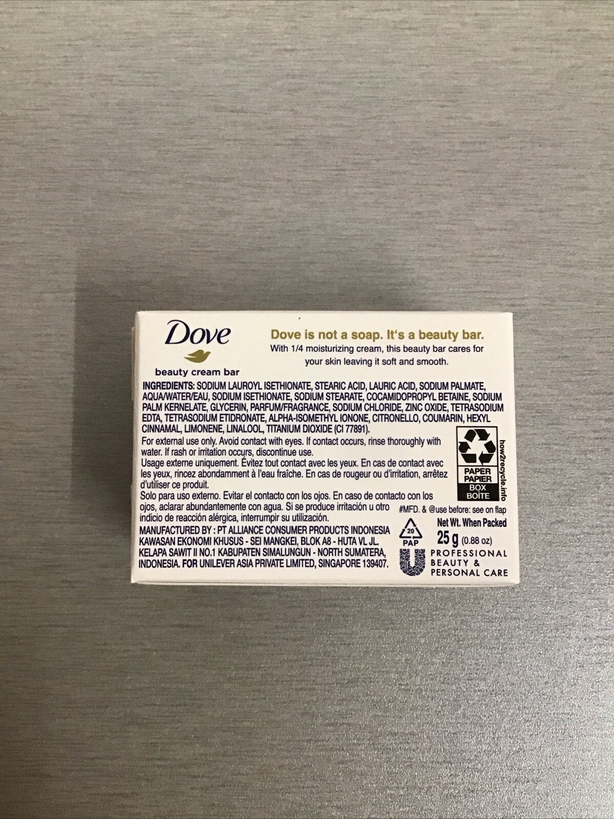5 Pk Dove Cream Beauty Bar Travel Size 0.88oz / 25g each, Hotel