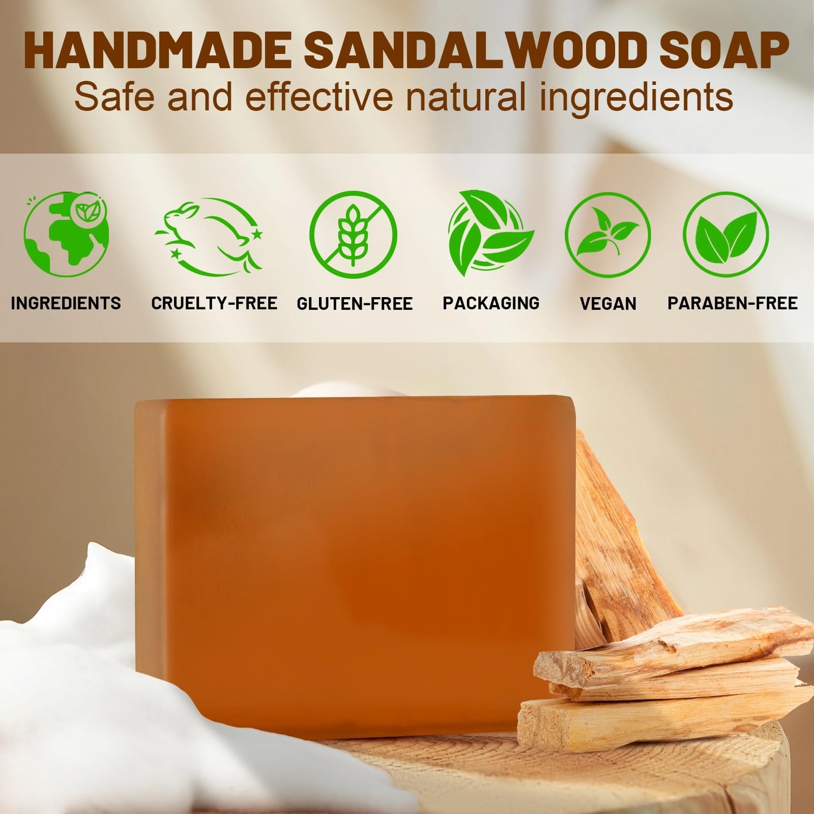 3 PCS Sandalwood Soap, 4 in1 Hair,Body, Face & Shaving 3.53 Ounce (Pack of 3)