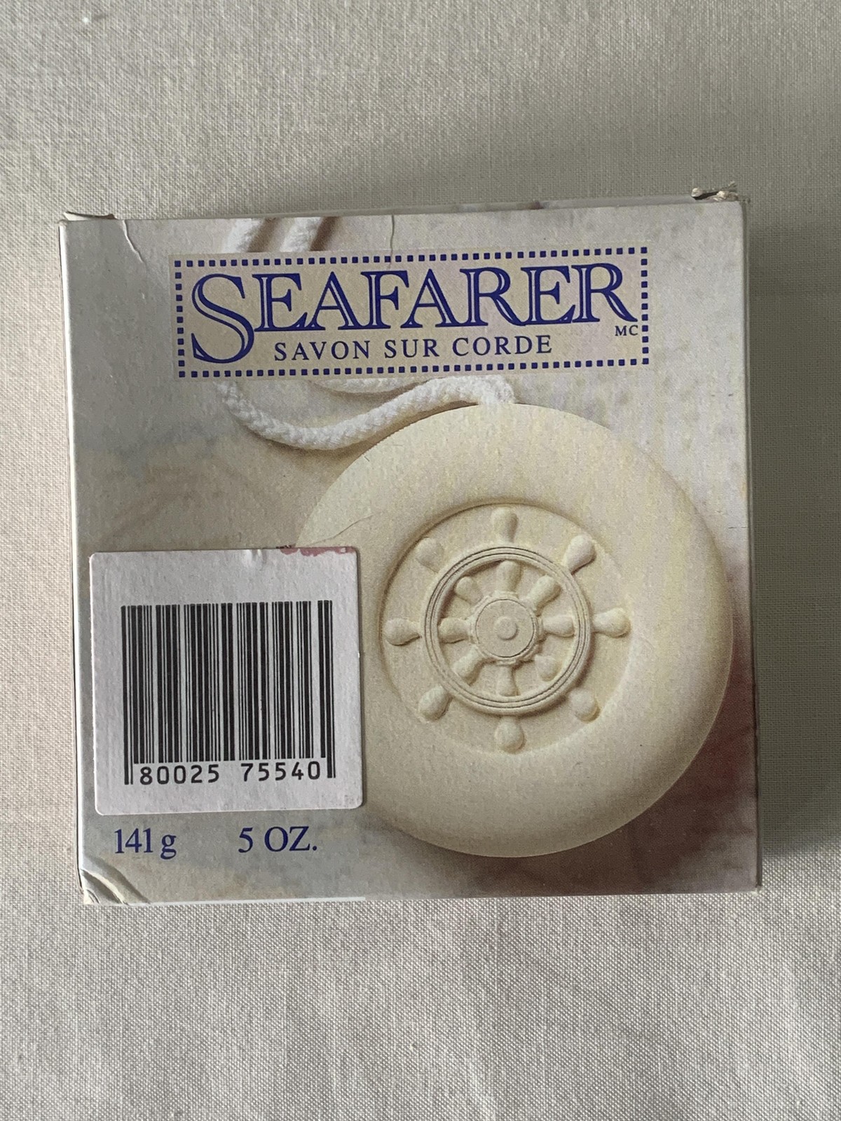 Vintage Seafarer Soap On A Rope 5 Oz Beige Disc Body Bar Regular Nautical Wheel