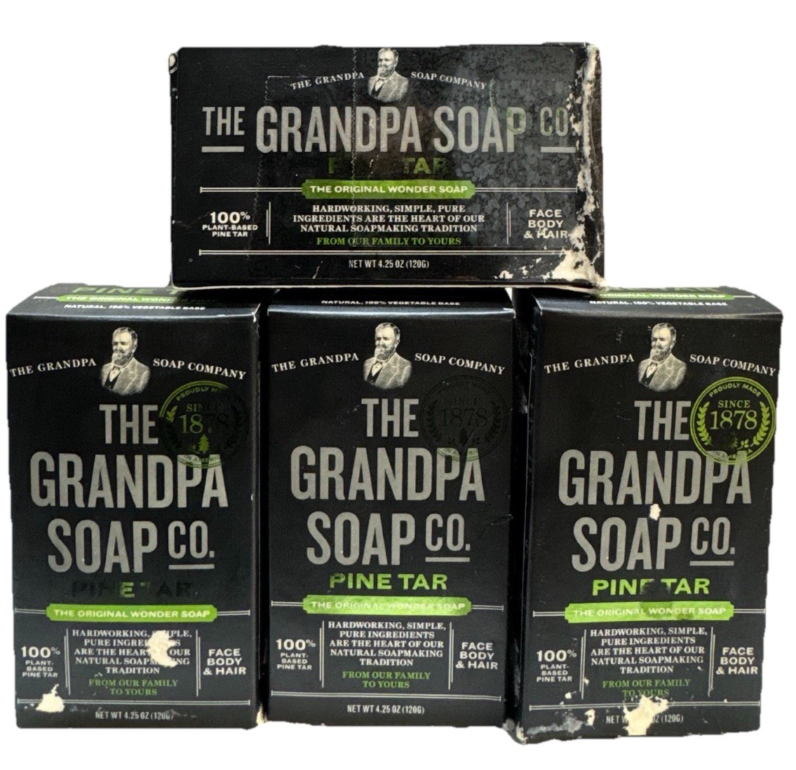 4 the grandpa soap pine tar wonder soap bar 4.25oz ea DISTRESSED BOX