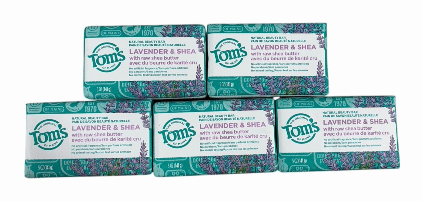 Tom’s LAVENDER & SHEA Natural Beauty Bar, No Artificial Fragrance, 5oz -LOT OF 5