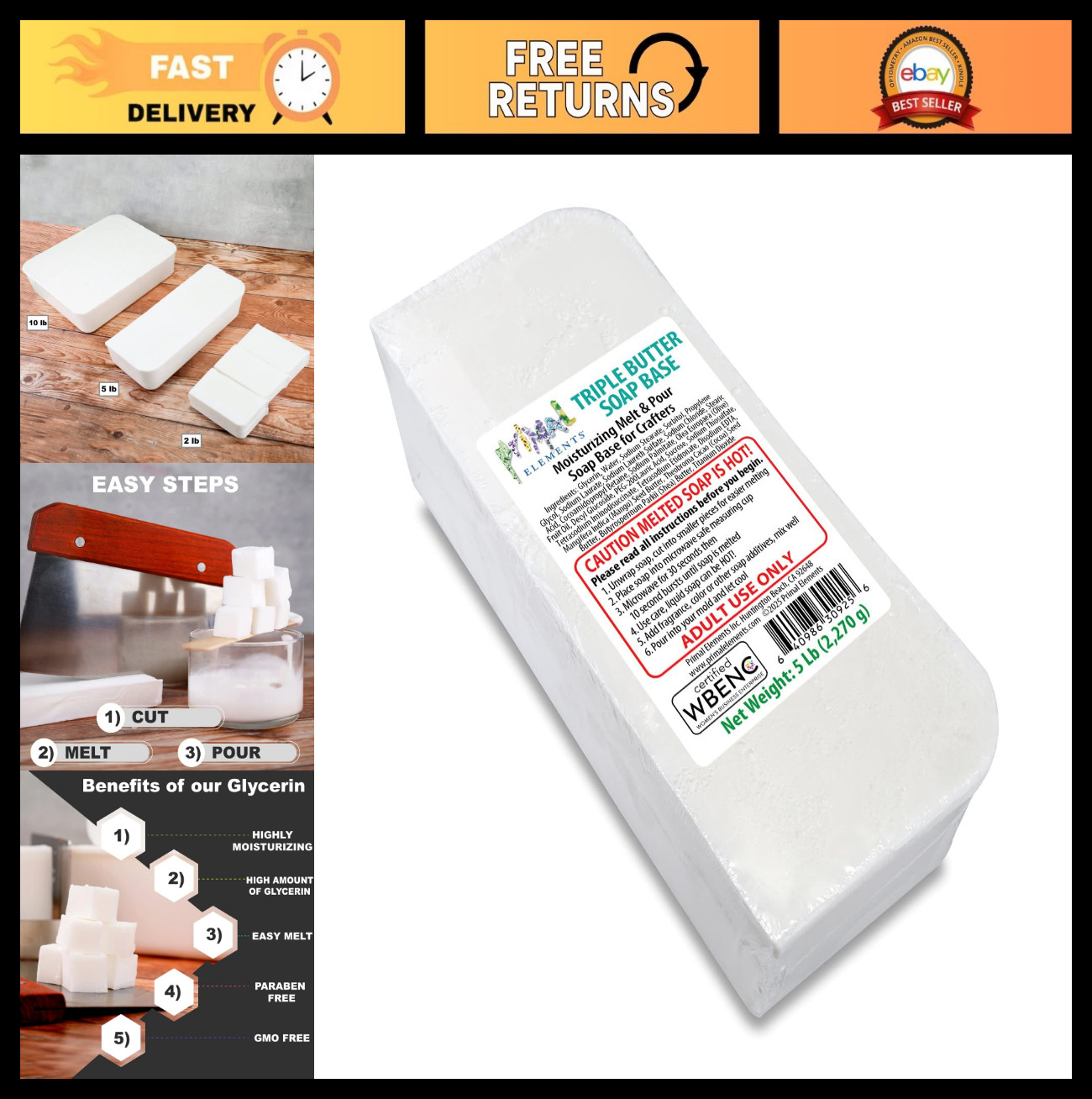 Moisturizing Triple Butter Soap Base – Mango, Shea & Cocoa – 5 lb Melt & Pour Gl