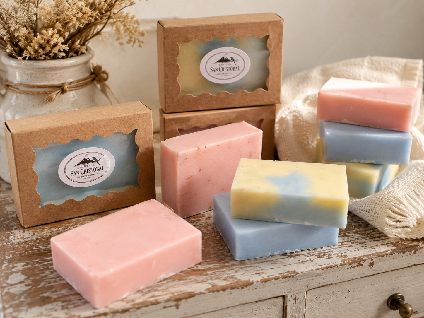 4 PACK Tropical Pineapple Guava Cocoa Butter Soap Bars + FREE Lip Gloss Tin