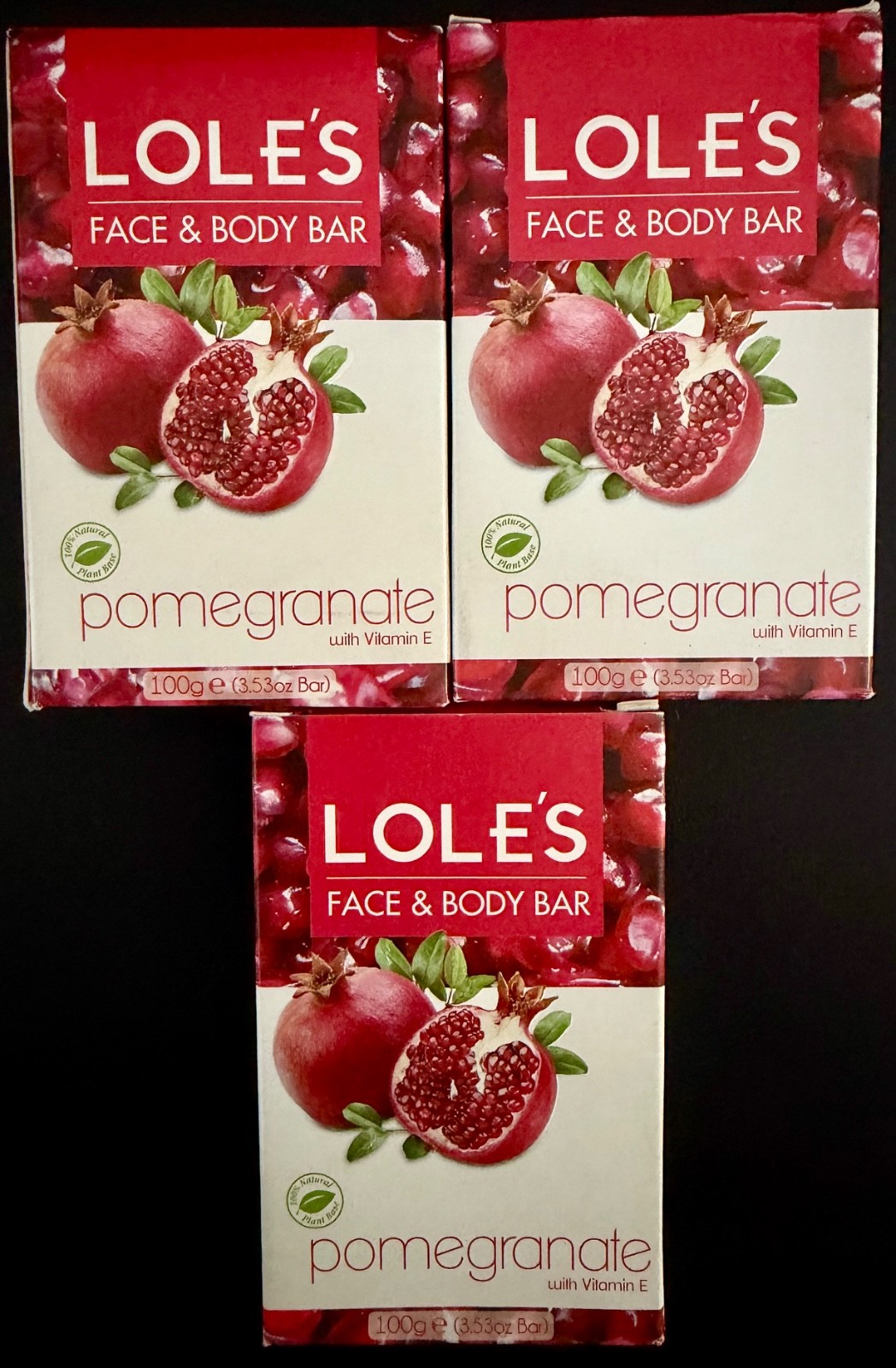 LOLE’S Face & Body Bar Soap, Pomegranate w/vitamin E, 100g ea.