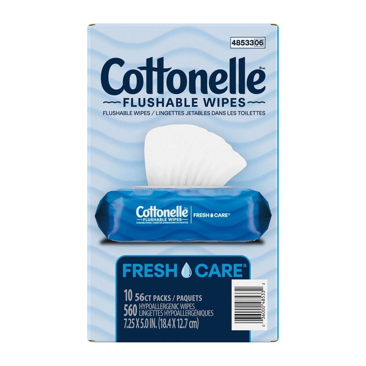 Cottonelle Freshcare Flushable Wipes, 10ct, 560 wipes.