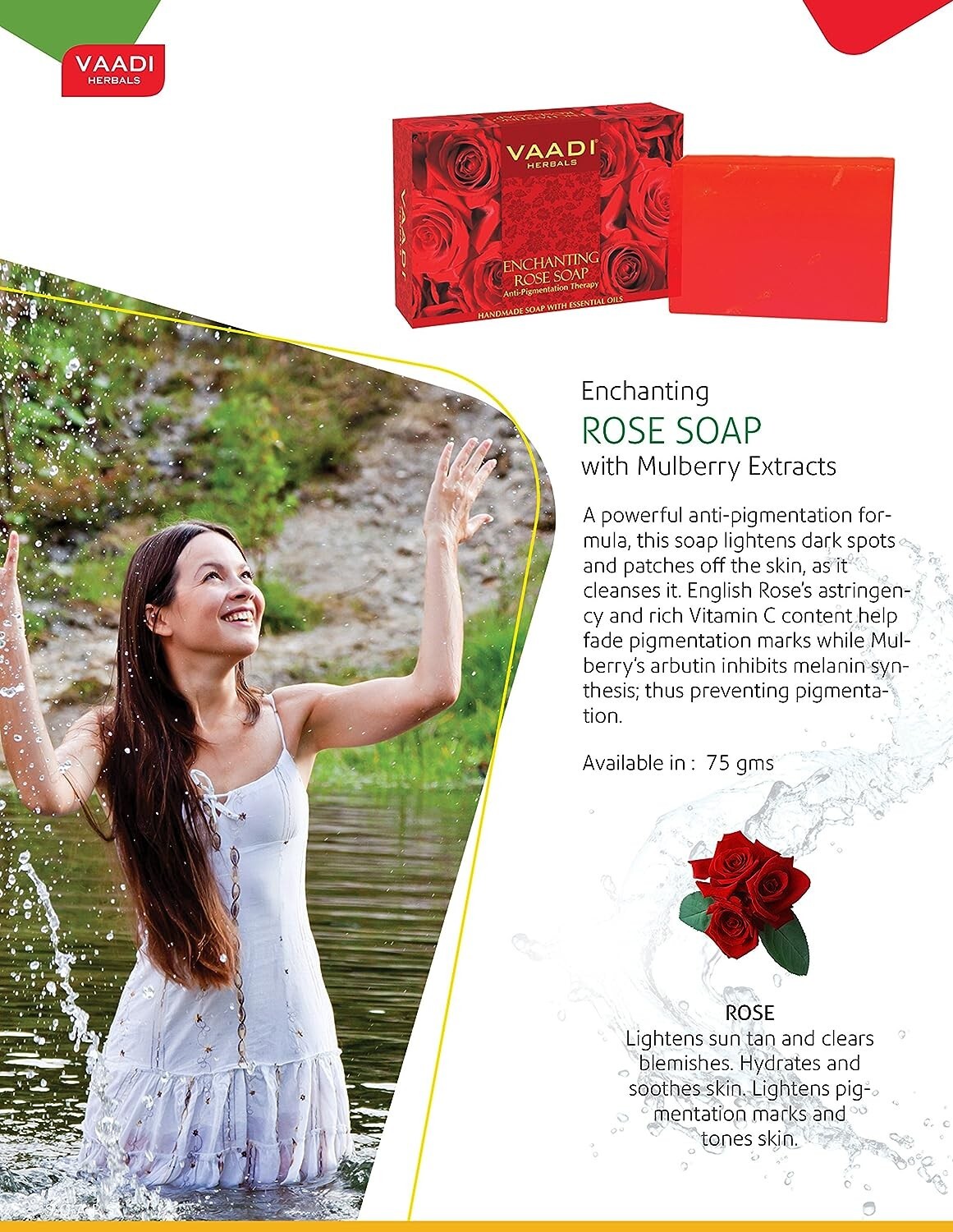 Vaadi Herbals Enchanting Rose Soap with Mulberry Extract 75g,