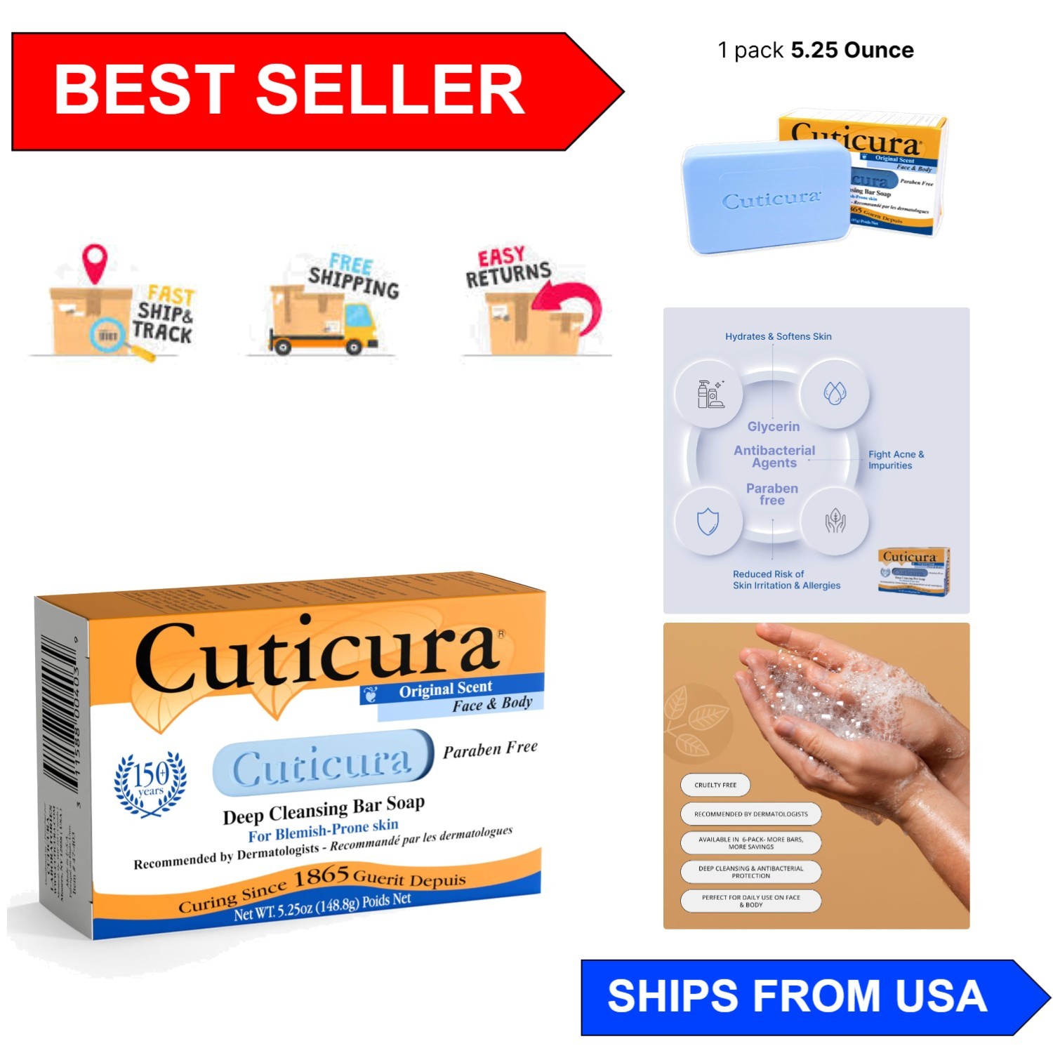 Official Dermatologist Recommended Deep Cleansing Soap – 5.25 oz, All-Skin Types