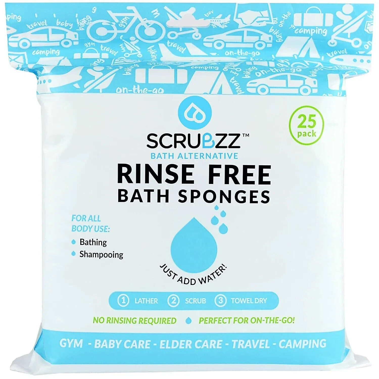 Scrubzz Disposable No Rinse Bathing Wipes – 25 Pack – All-In-1 Single Use Shower
