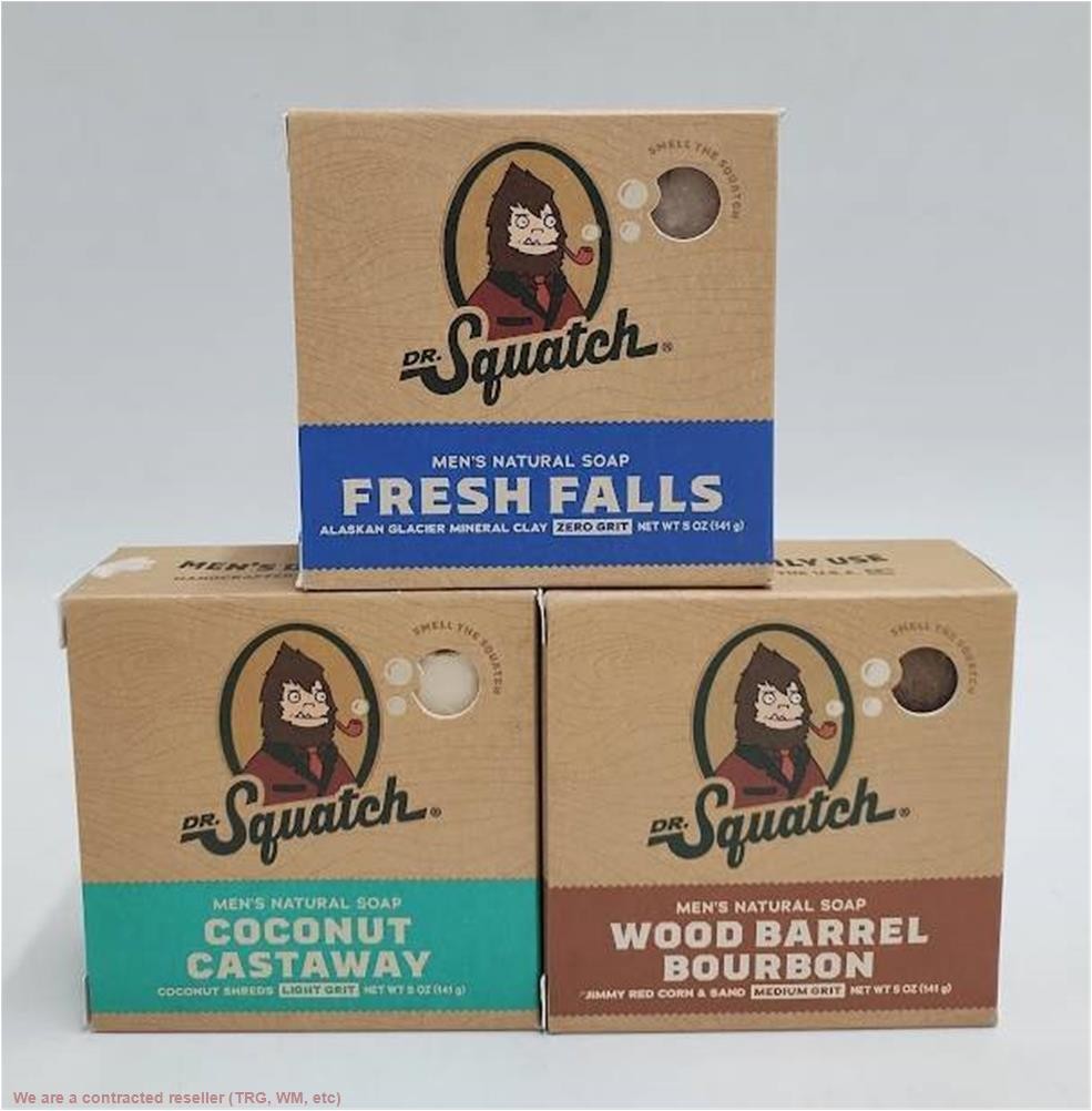 LOT OF 3!! DR. SQUATCH Mens All Natural Bar Soap – FRESH FALLS, COCONUT, BOURBON