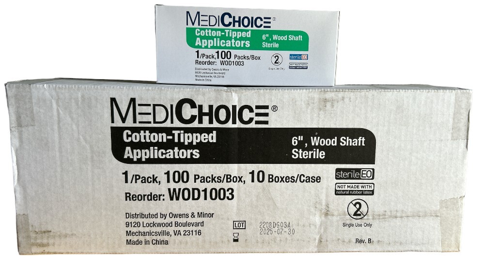1000Pcs Medichoice 6″ Wood Shaft Cotton Swab Tip Applicator Q-Tip Sterile