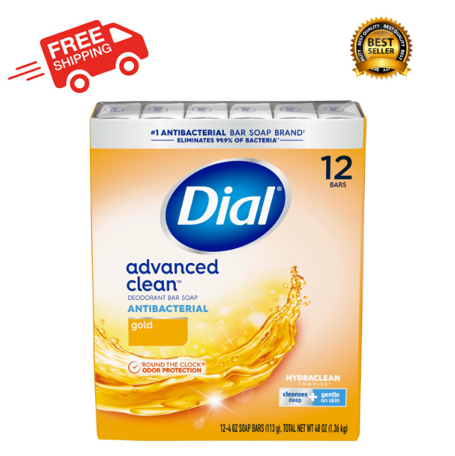 Dial Antibacterial Deodorant Bar Soap, Advanced Clean, Gold, 4 oz, 12 Bars