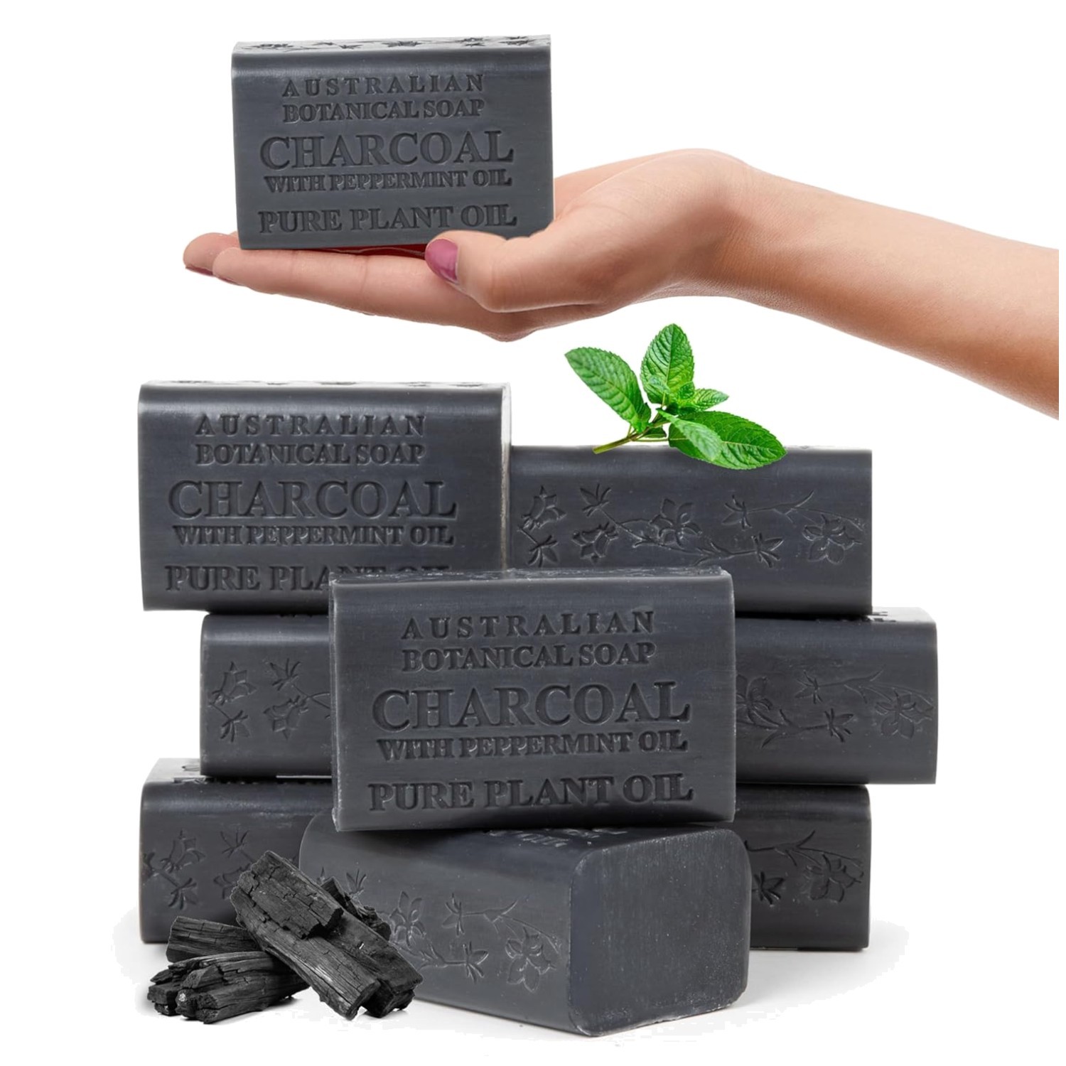 Australian Botanical Black Soap with Peppermint Oil – 8 Bars