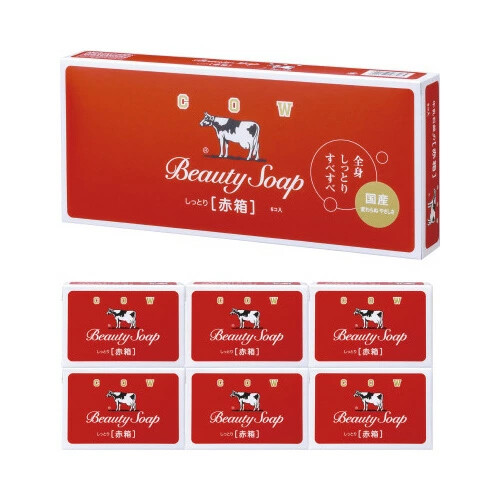 Japan Cow brand Beauty Soap Red Box 6 Bars Moisturizing Hydrating Milk Soap