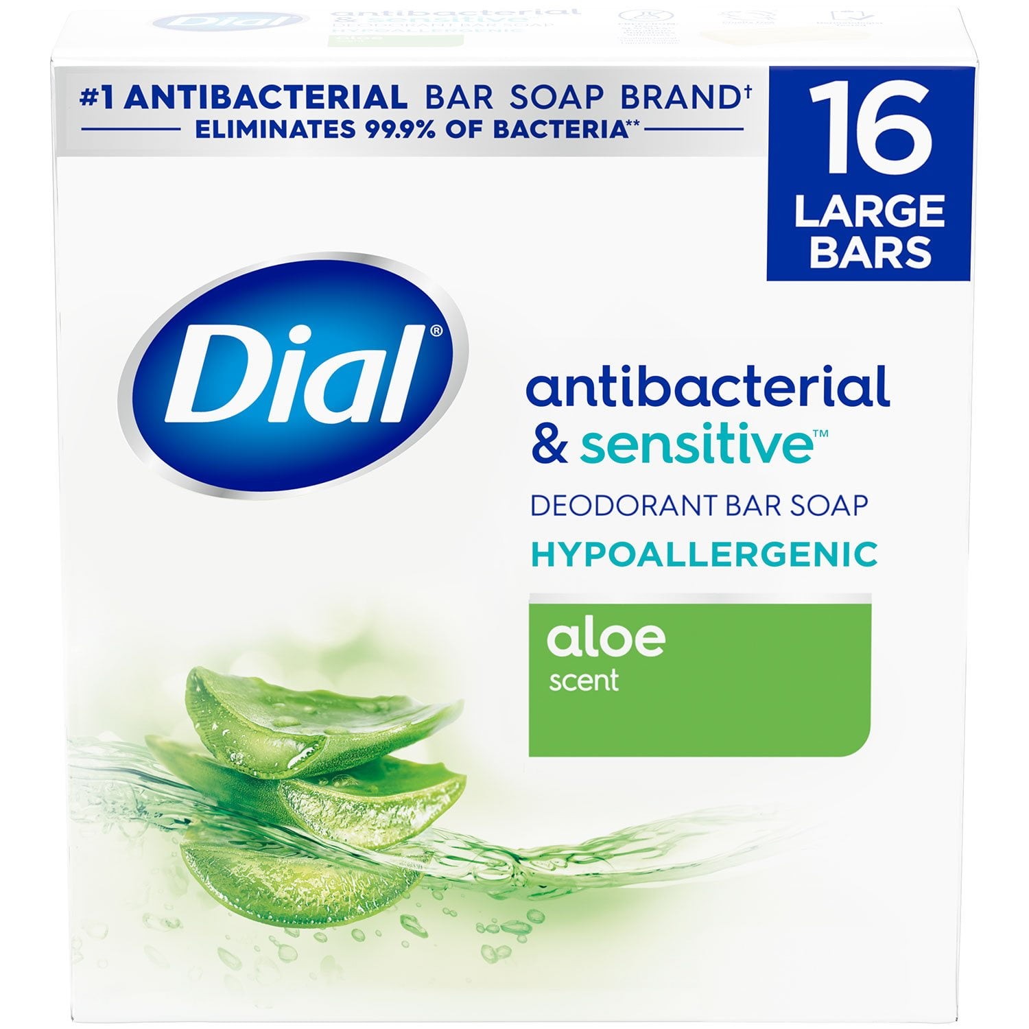 Dial Bar Soap Antibacterial & Sensitive with Aloe, 16 Pack/4 oz Each