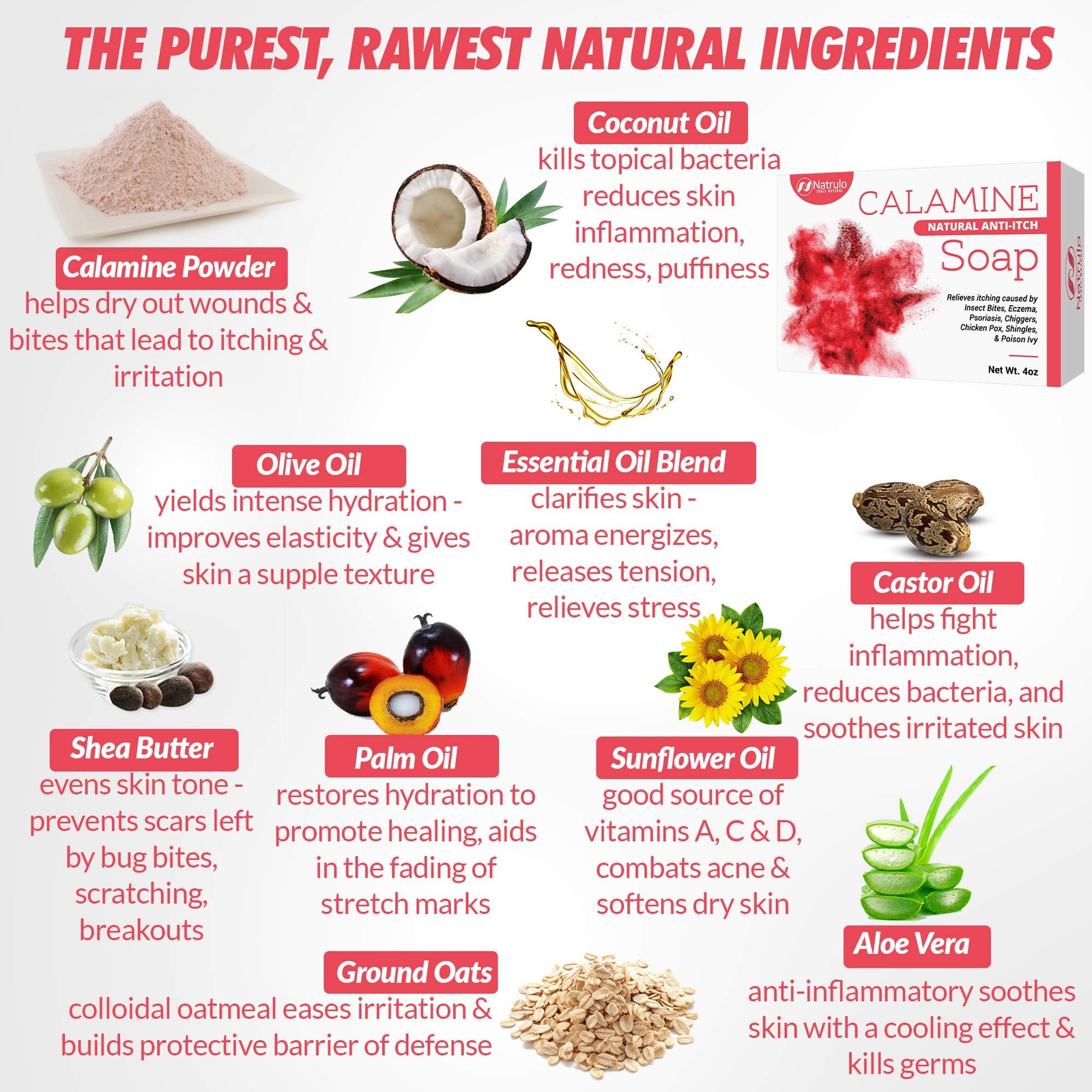 Natrulo | Natural Instant Itch Relief Soap Bar | Calamine | Oatmeal |4 Oz| 240