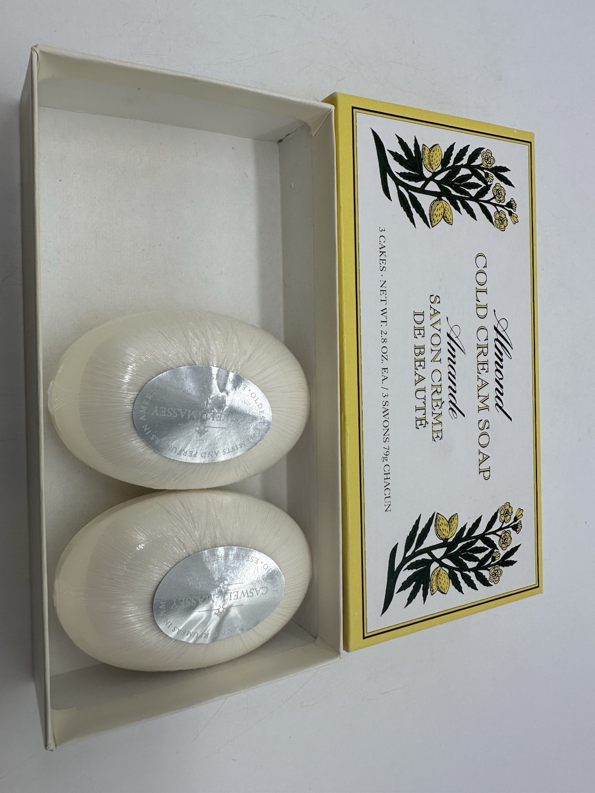 Vintage Caswell Massey Almond Cold Cream Soap Set of 2 2.8 oz Bars with Box