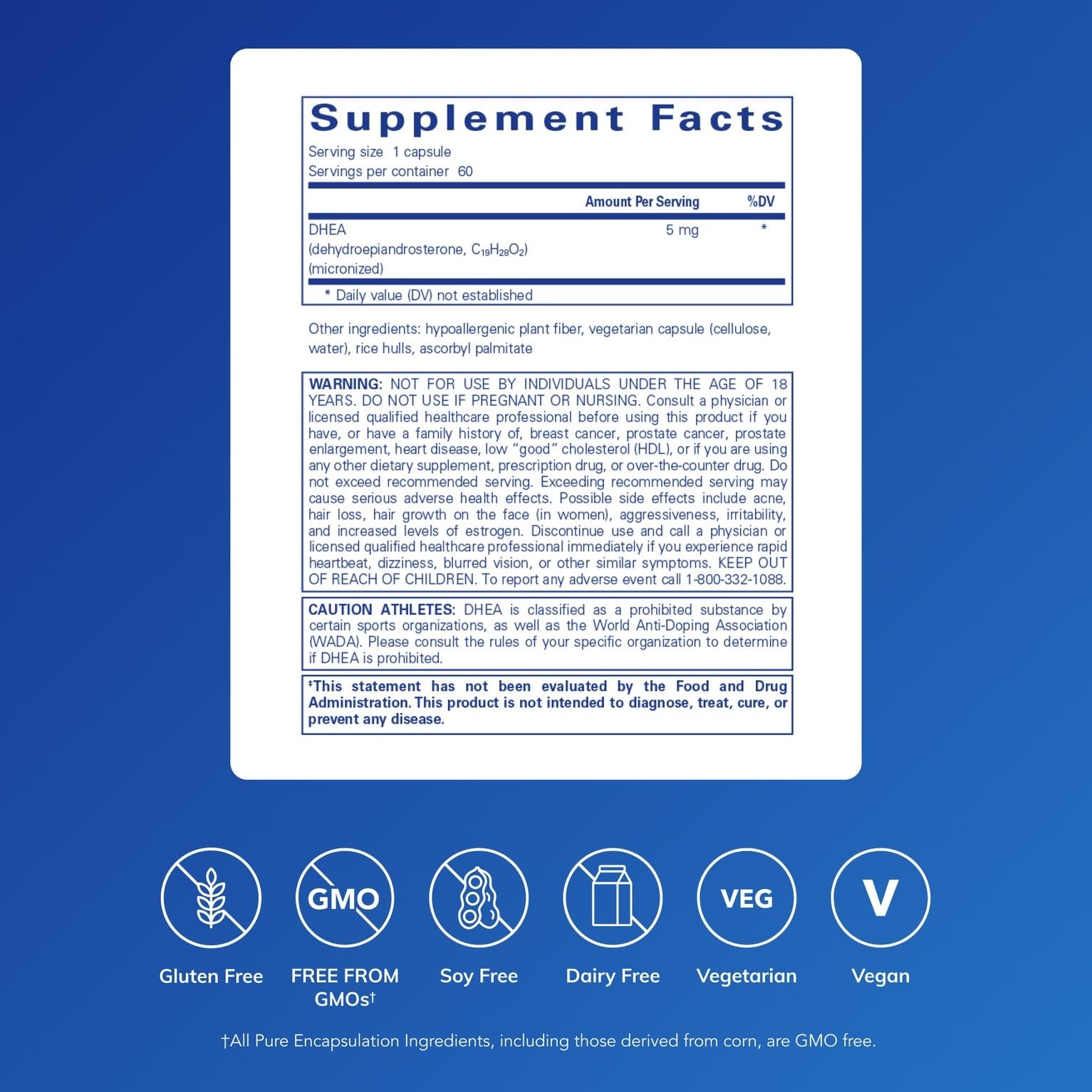 Pure Encapsulations DHEA 5 mg – Immune Support & 60 Count (Pack of 1)