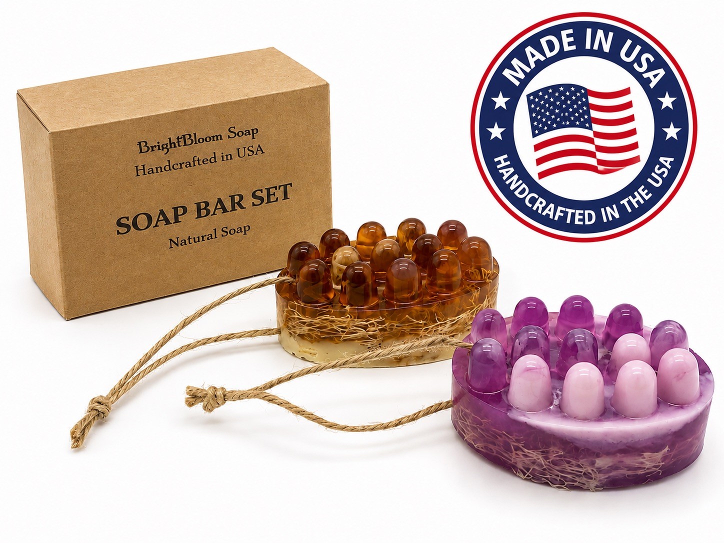 Loofah Soap Bar Set – Lavender & Coffee Massage Soap – Natural Handmade Spa Gift