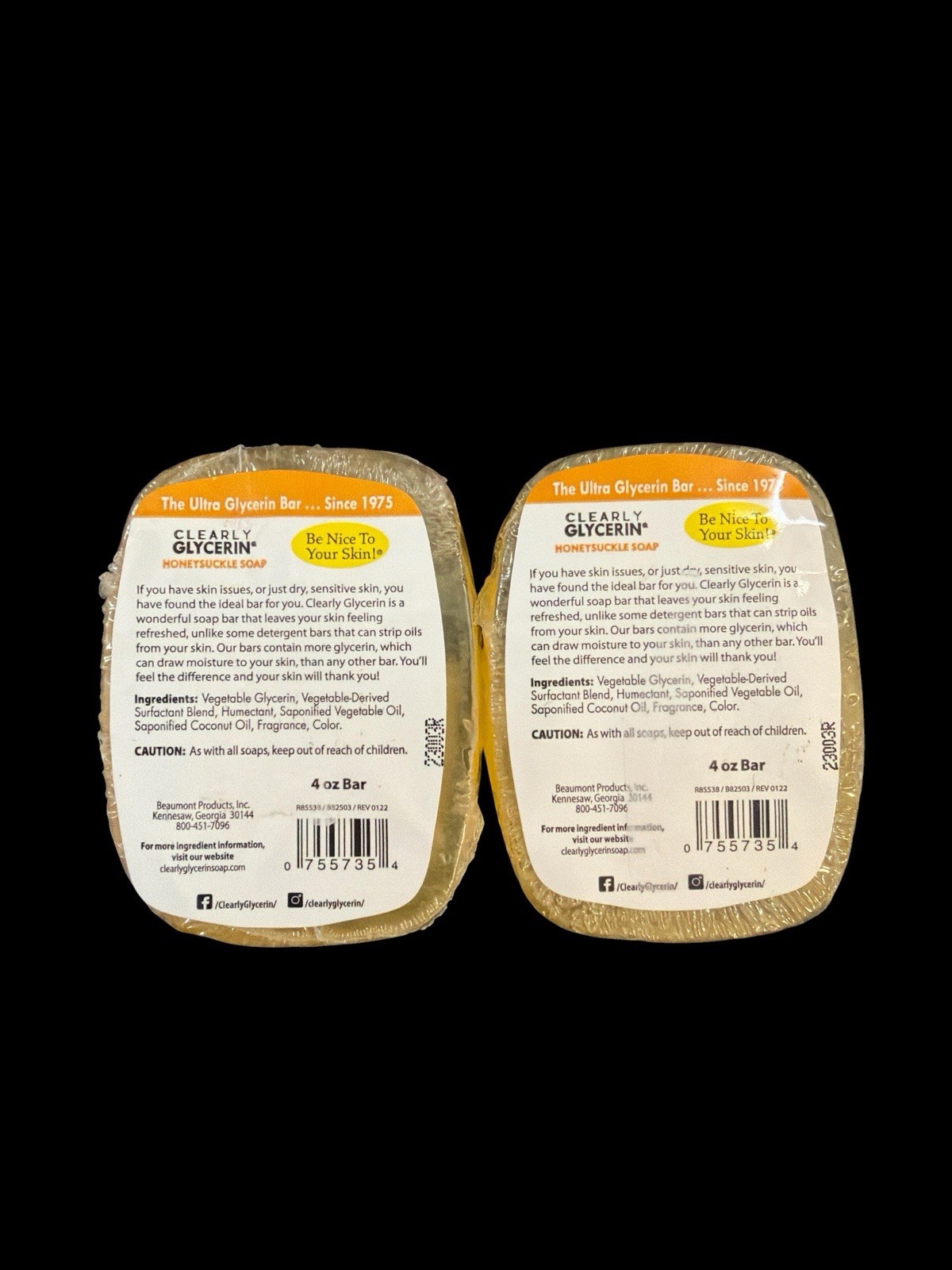 Lot Of 4 Clearly Glycerin Body Bar Soap Set 4oz Aloe Vera Vitamin E Honeysuckle