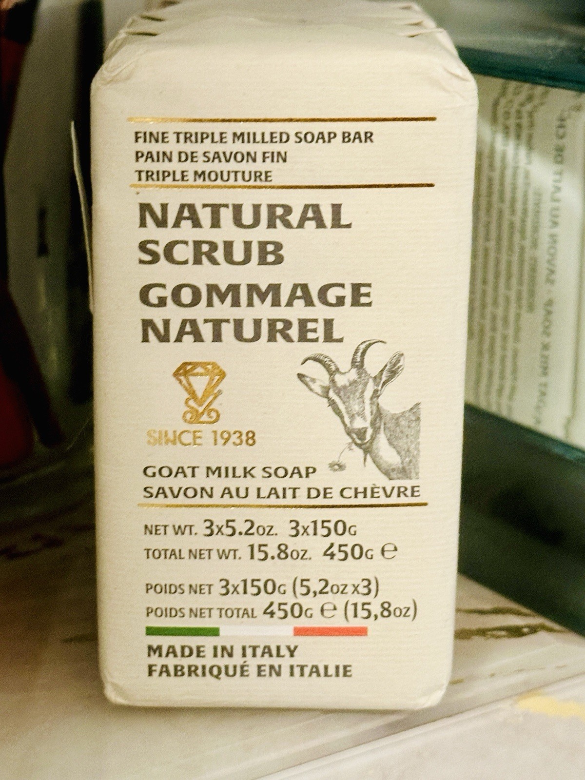 NEW Saponificio Varesino Goat Milk Soap Natural Scrub Bar 3 Pack 15.8oz Italy
