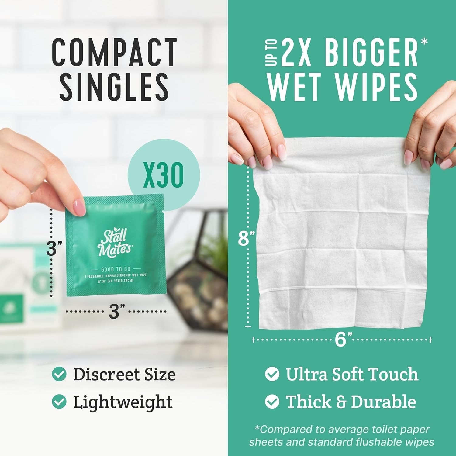 Travel-Friendly Flushable Wipes, Individually Wrapped, 30 Unscented Singles