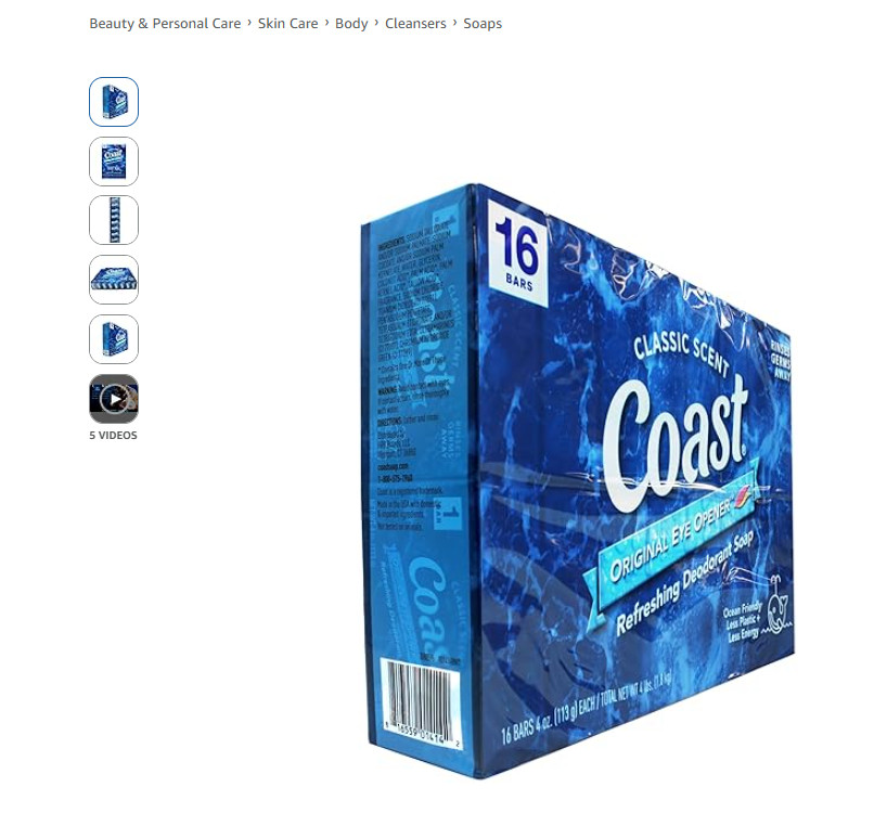 Coast classic scent Soap – 16bars, 4oz. (113g) each Clean Rinsing Formula