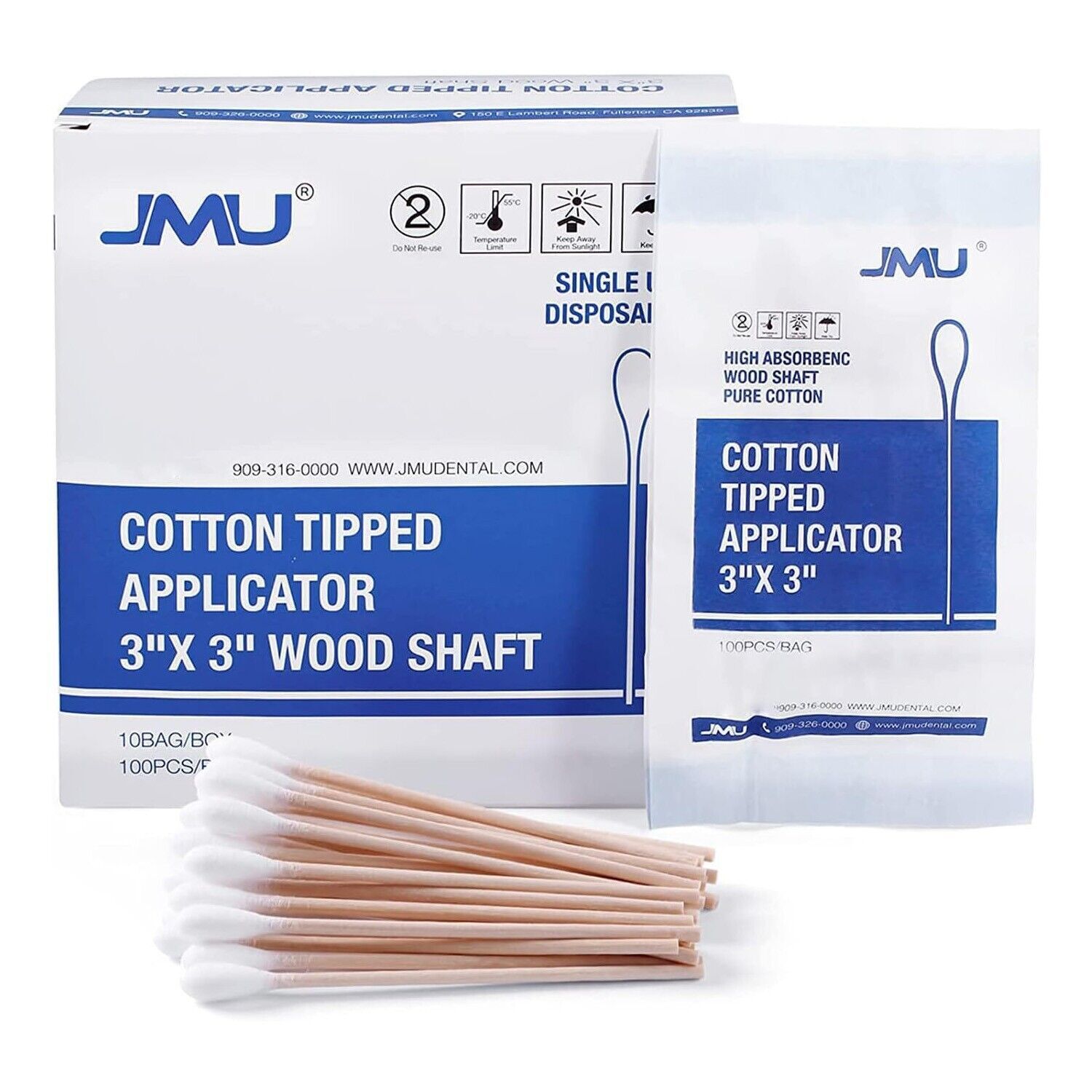 JMU Cotton Swabs Swab Q-tips 6″ Long Wood Medical Grade Manufacturer Sealed