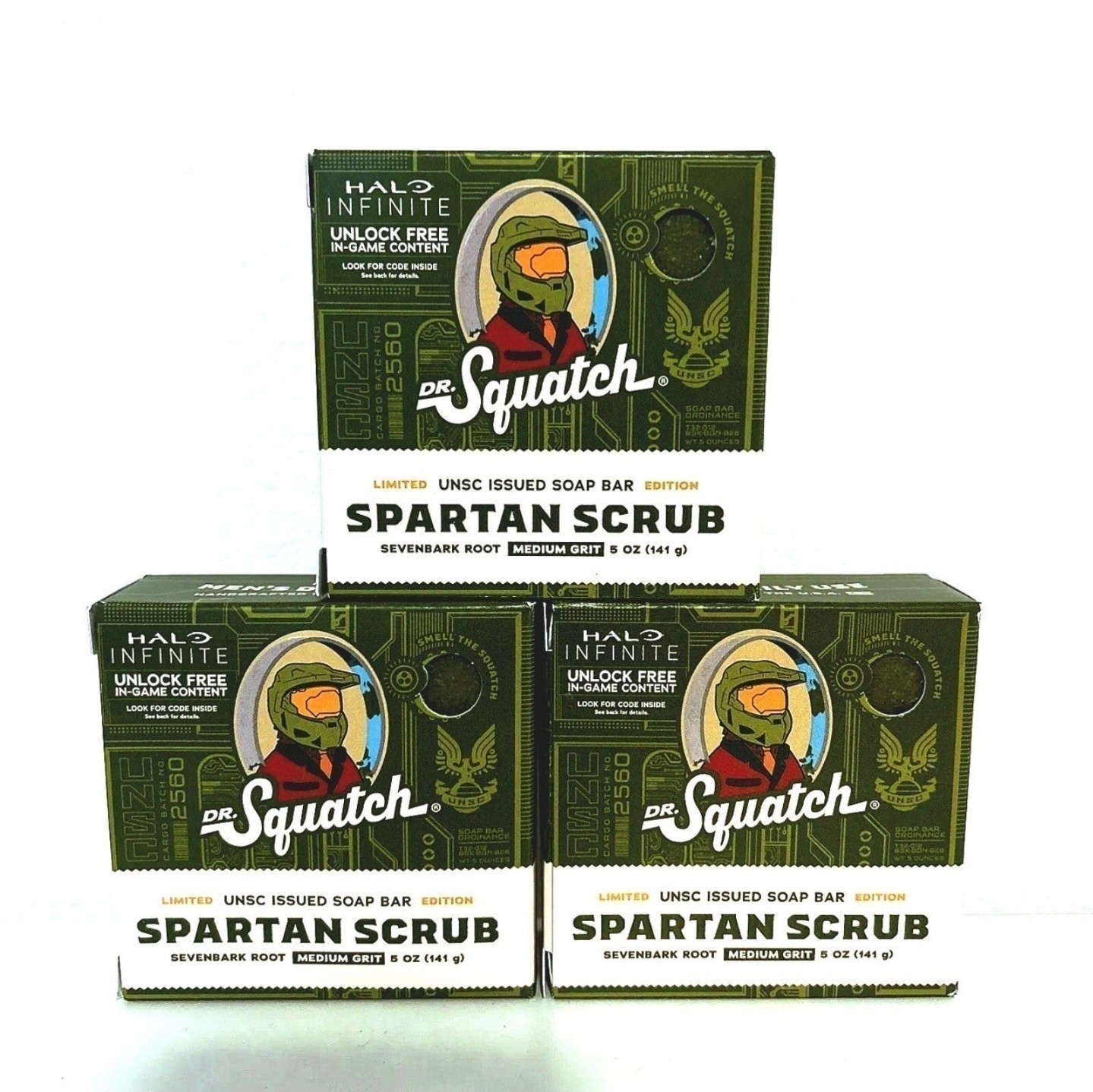 Dr. Squatch Spartan Scrub Halo Infinite Soap Bricc 3 Pack New OG Release.