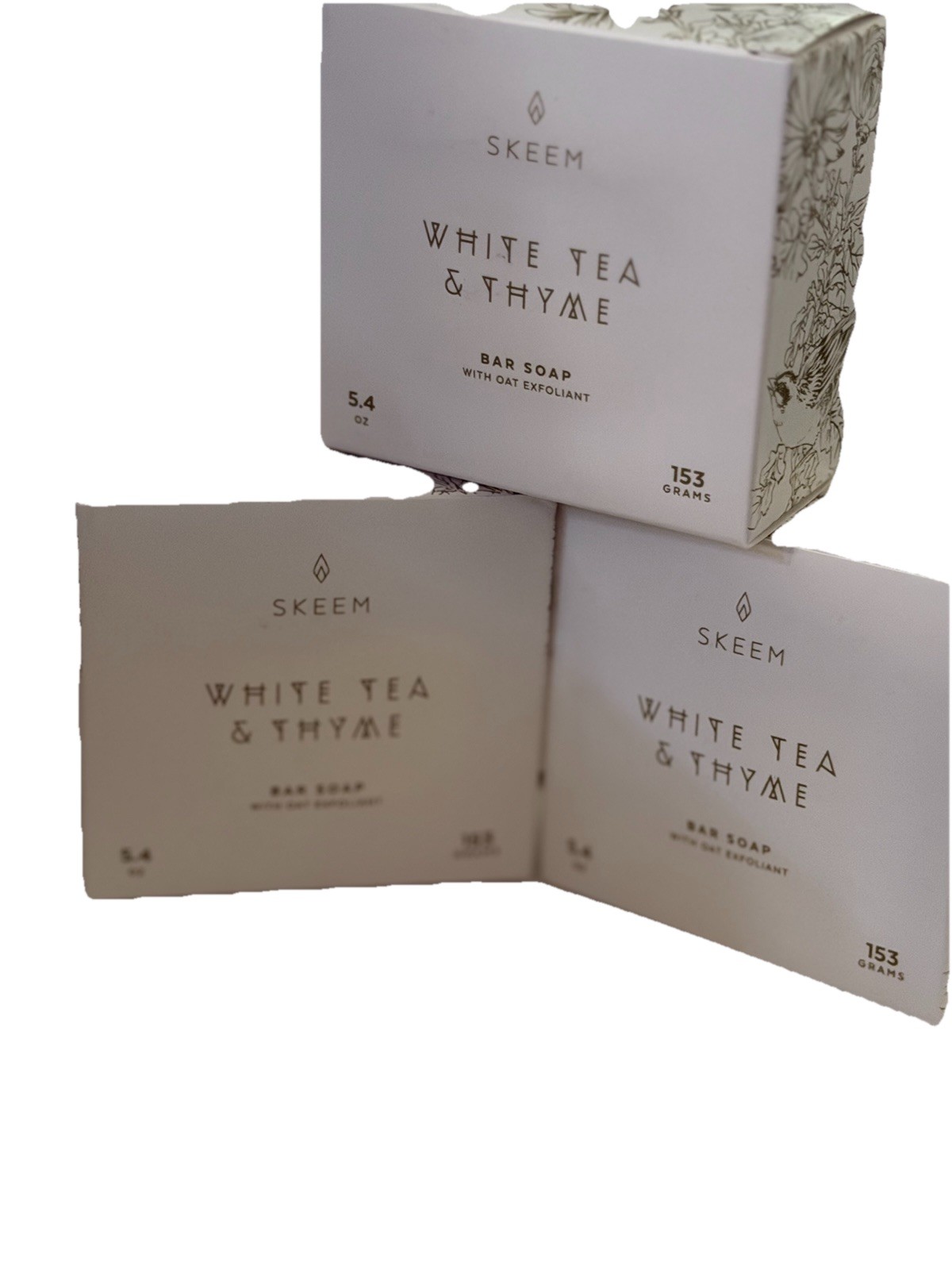 SKEEM 🇺🇸 WHITE TEA & THYME 3 BAR SOAPS with OAK EXFOLIANT 5g each RaRe Find
