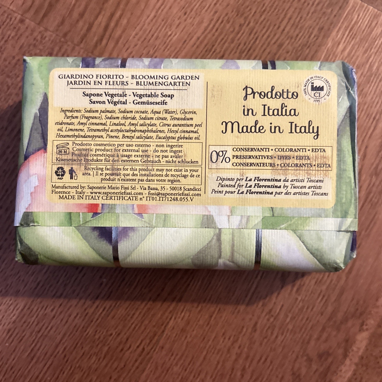 LA FLORENTINA Blooming Garden Vegetable Bath Bar Soap Bath 9.7 oz Made in ITALY