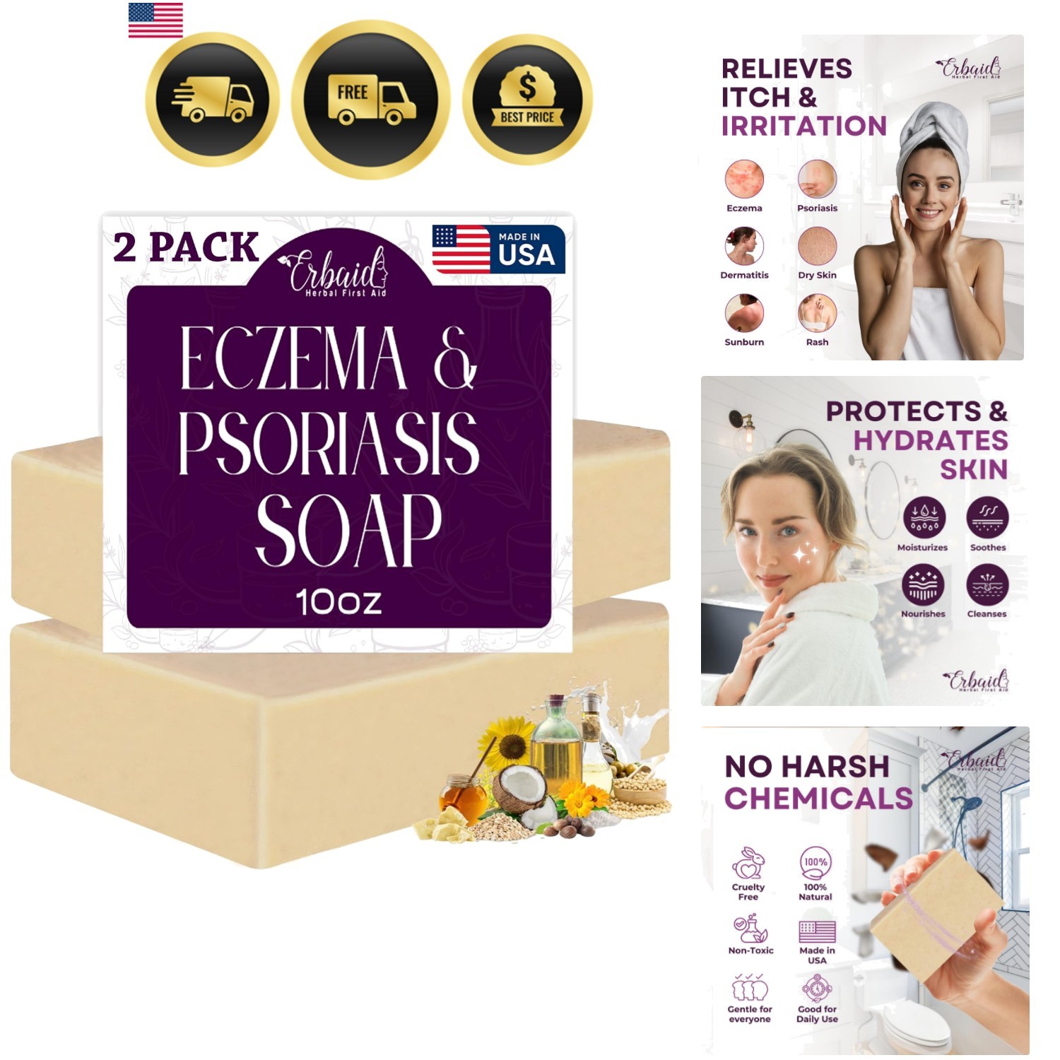 Eczema Soap Bar for Face and Body – All Natural Dermatitis, Psoriasis Treatme…