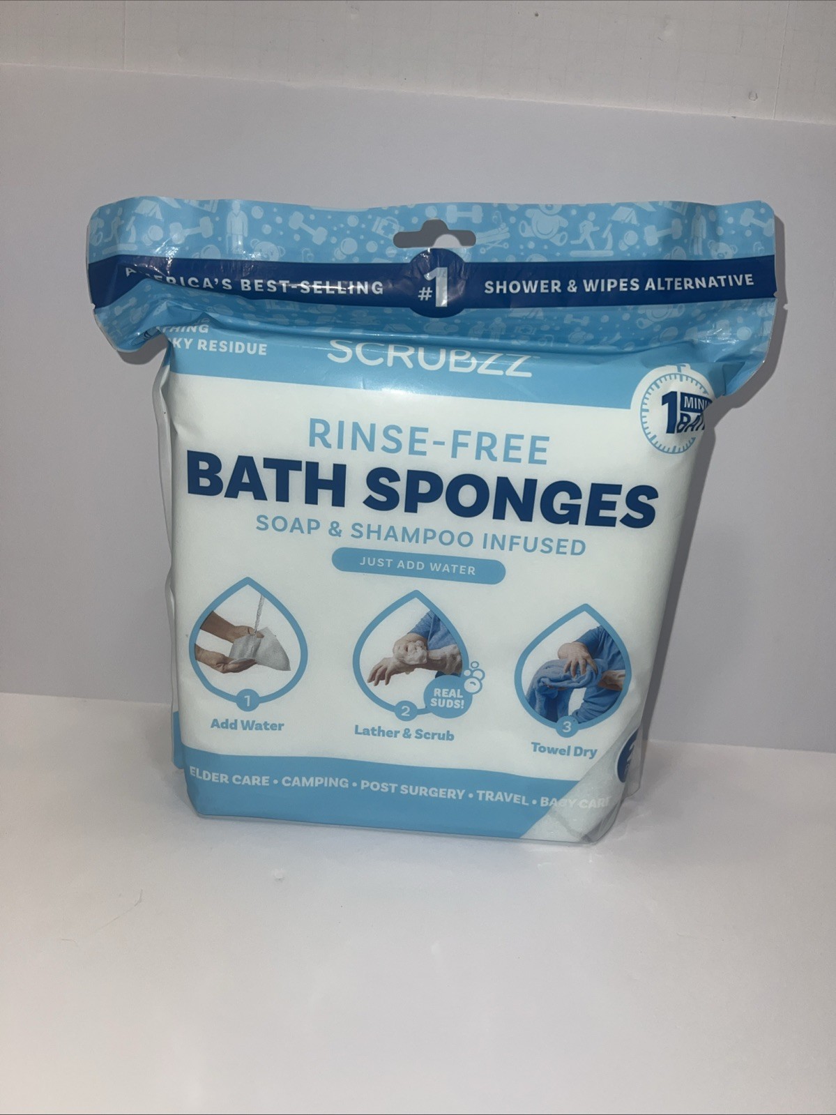 Scrubzz Disposable No Rinse Bath Wipes for Adults Bathing, Just Add Water, 25 ct