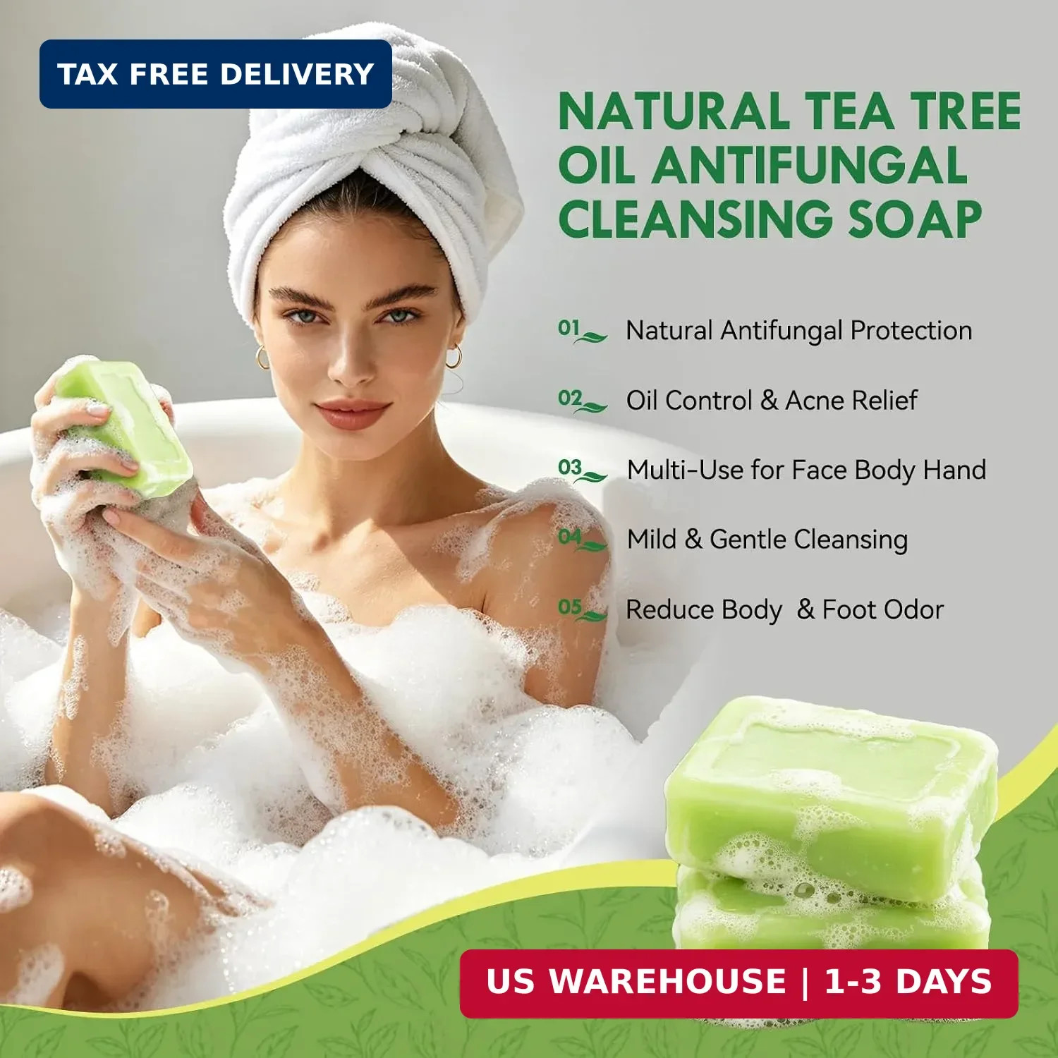 Antifungal Soap Bar for Men & Women: Tea Tree Oil Antifungal Soap for Athlete’s