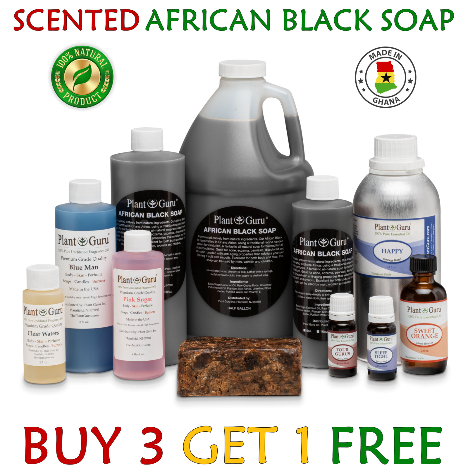 SCENTED African Black Soap Liquid Raw 100% Pure Organic Natural Body Face Wash