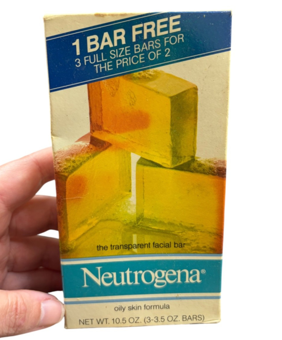 3 Vintage Neutrogena Transparent Facial Soap Bars 3.5 oz Oily Skin Formula 1989