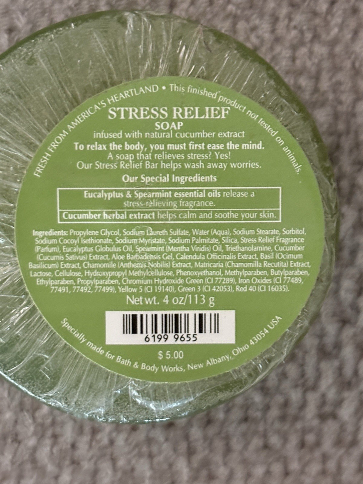 Bath & Body Works Stress Relief Eucalyptus Spearmint Nourishing Bar Soap NEW